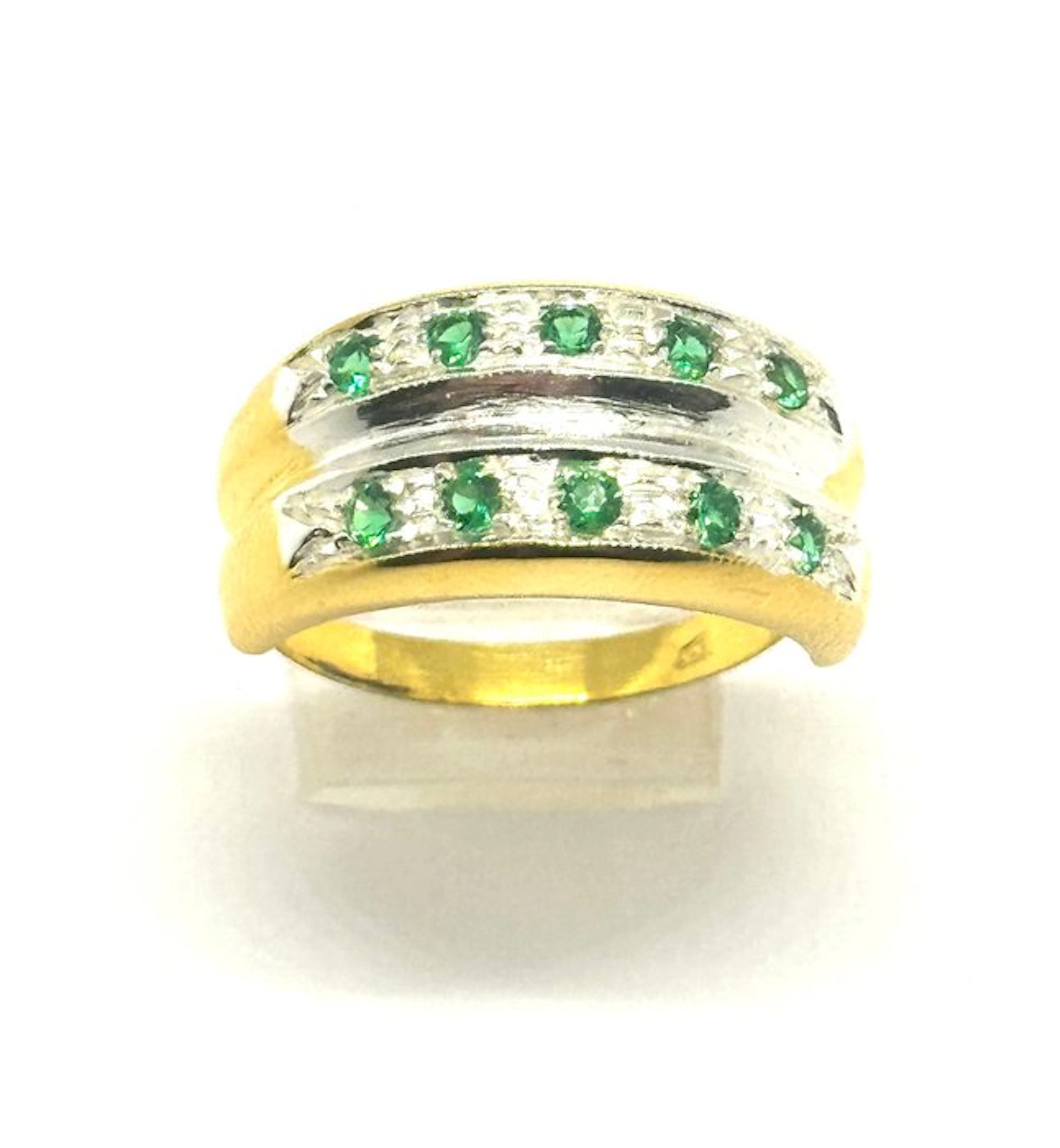 No reserve price - Eternity ring - 9 kt. Yellow gold, Silver Emerald