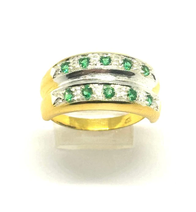 No reserve price - Eternity ring - 9 kt. Yellow gold, Silver Emerald