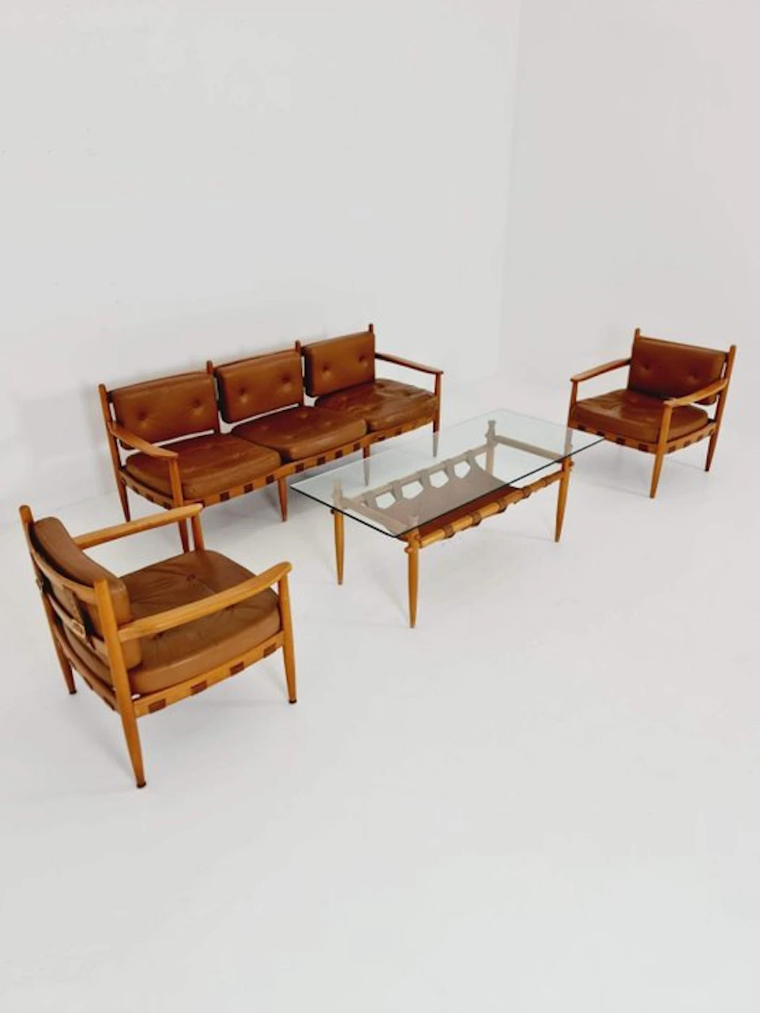 Sofa (4) - Wood, Glass, Leather