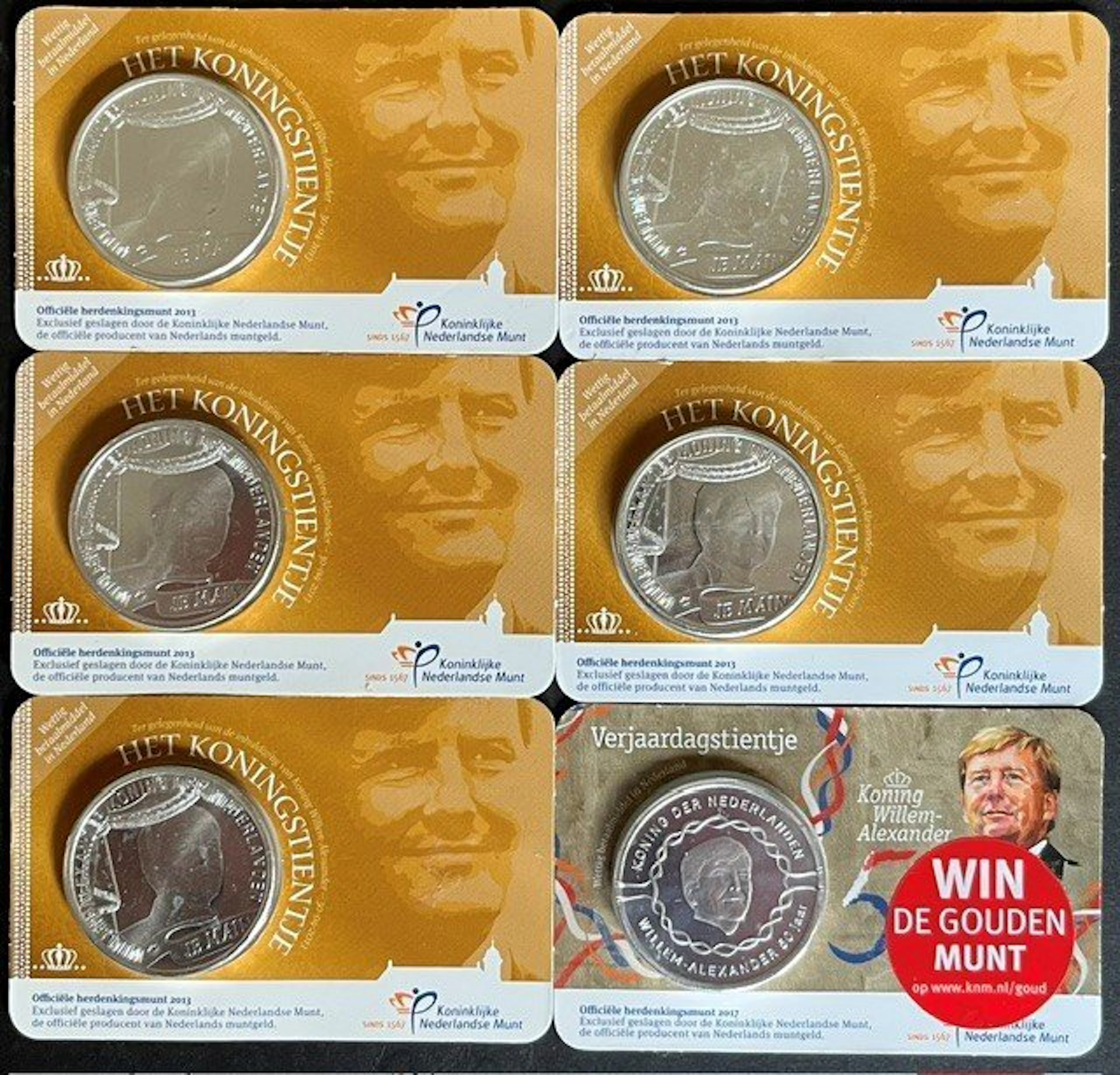 Netherlands. 10 Euro 2013/2017 (6 coincards) (No reserve price)