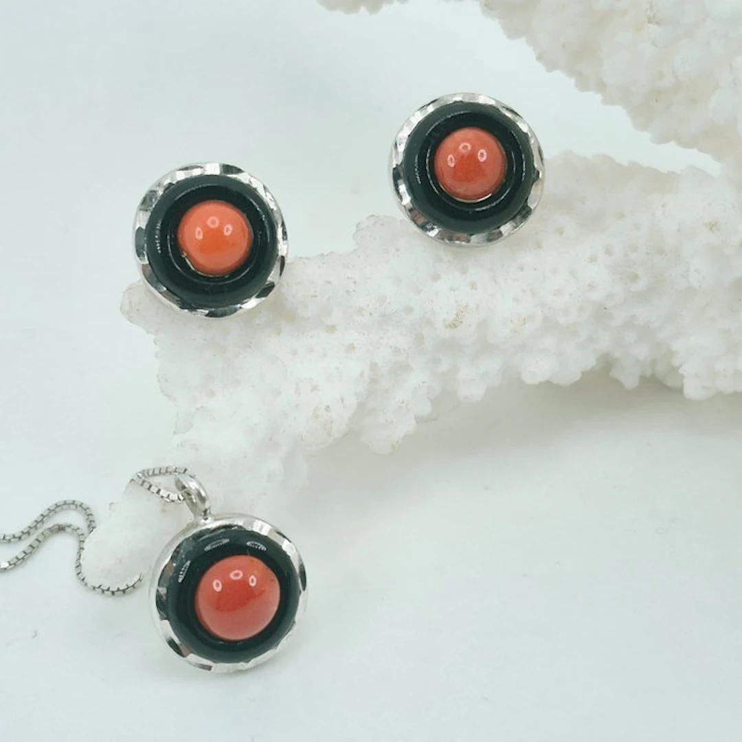 Coral - Silver - 2 piece jewellery set - CORALLO MEDITERRANEO
