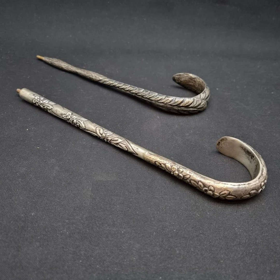 Walking stick (2) - .800 silver - Umbrella handles / canes
