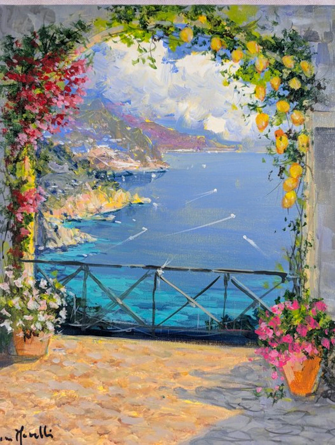 Dino Maselli (XX) - Terrazza sul golfo con limoni e bouganville
