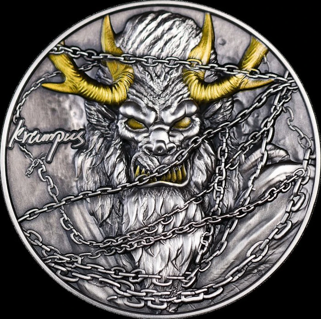 Gabon. 3000 Francs 2025 Krampus and Santa Claus 3 Oz (.999)