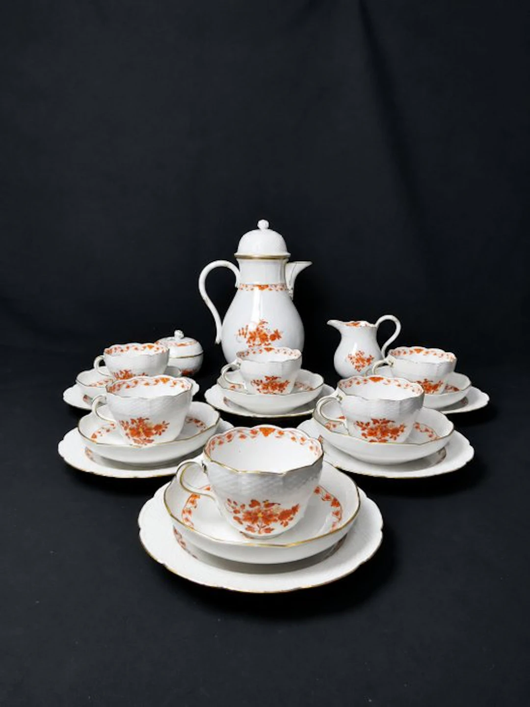 Meissen - corallo indiano - Servizio da caffè per 6...