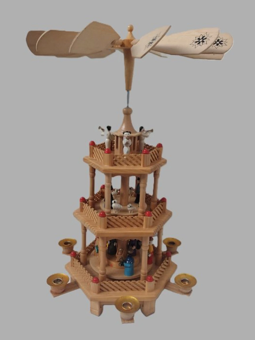 Christmas figurine - Rotating Christmas pyramid 3-tier - 45 cm - Top - Wood