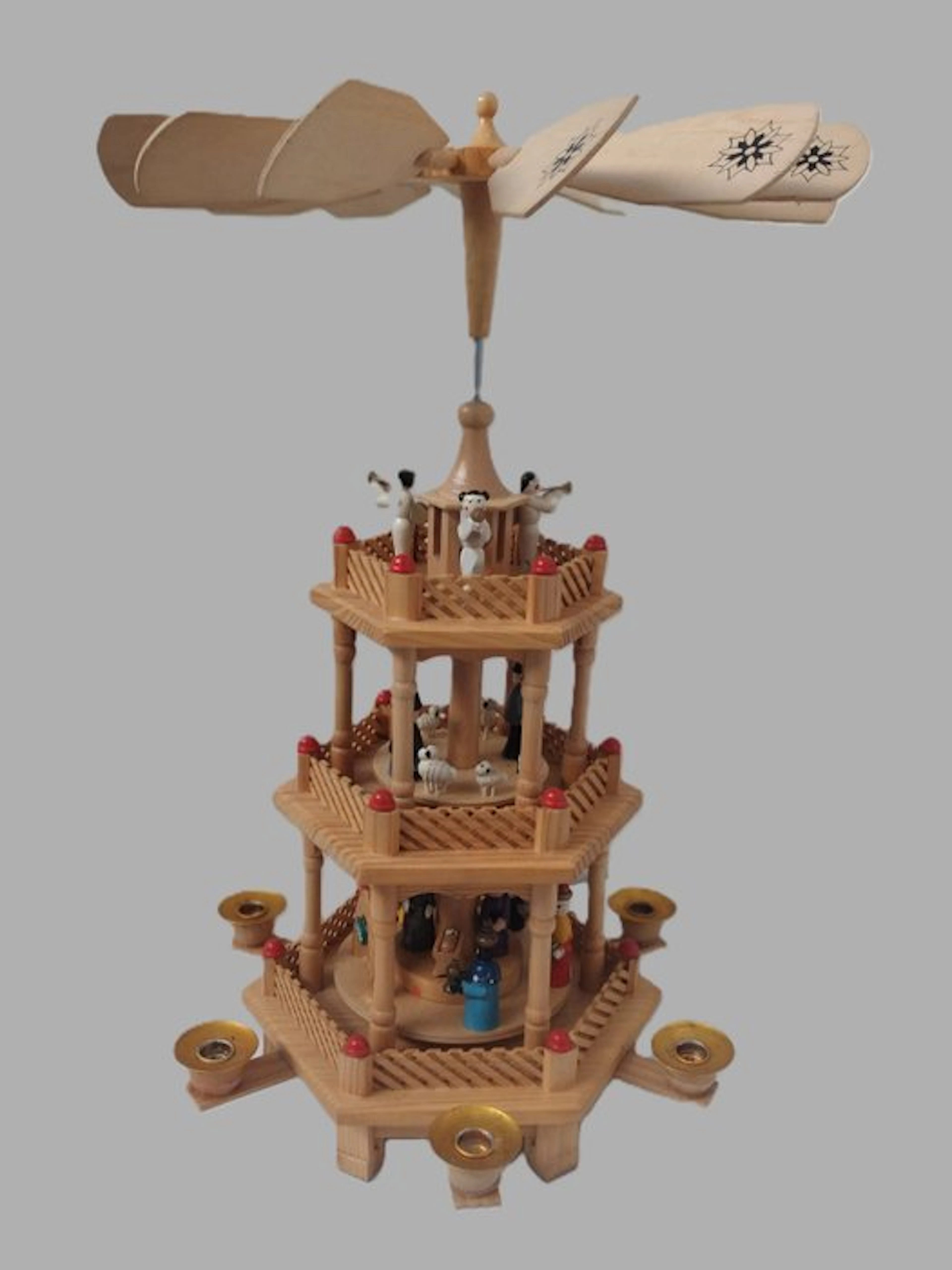 Christmas figurine - Rotating Christmas pyramid 3-tier - 45 cm - Top - Wood