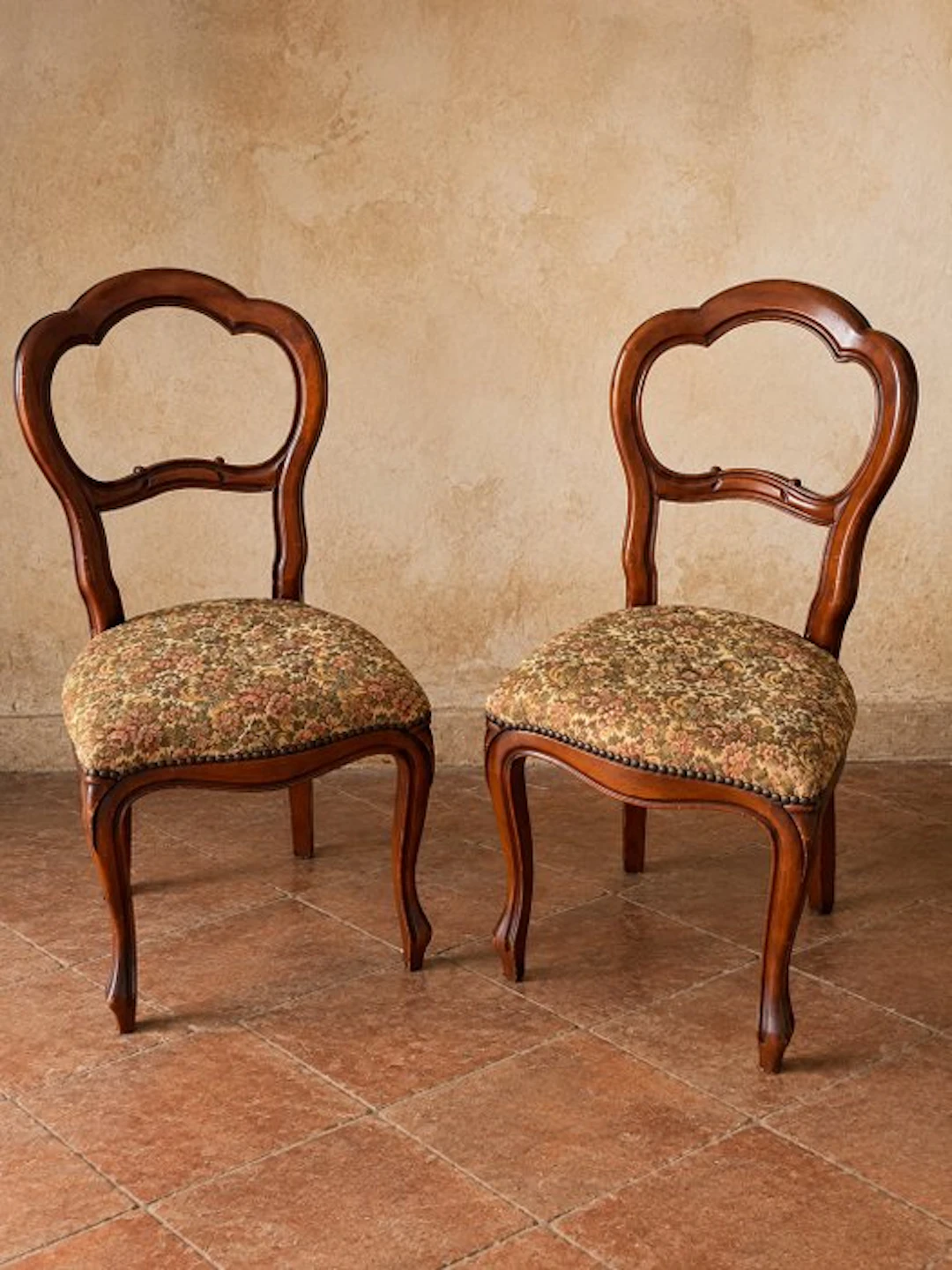 Chair (2) - Wood, Textile, Damask - Rococo chair