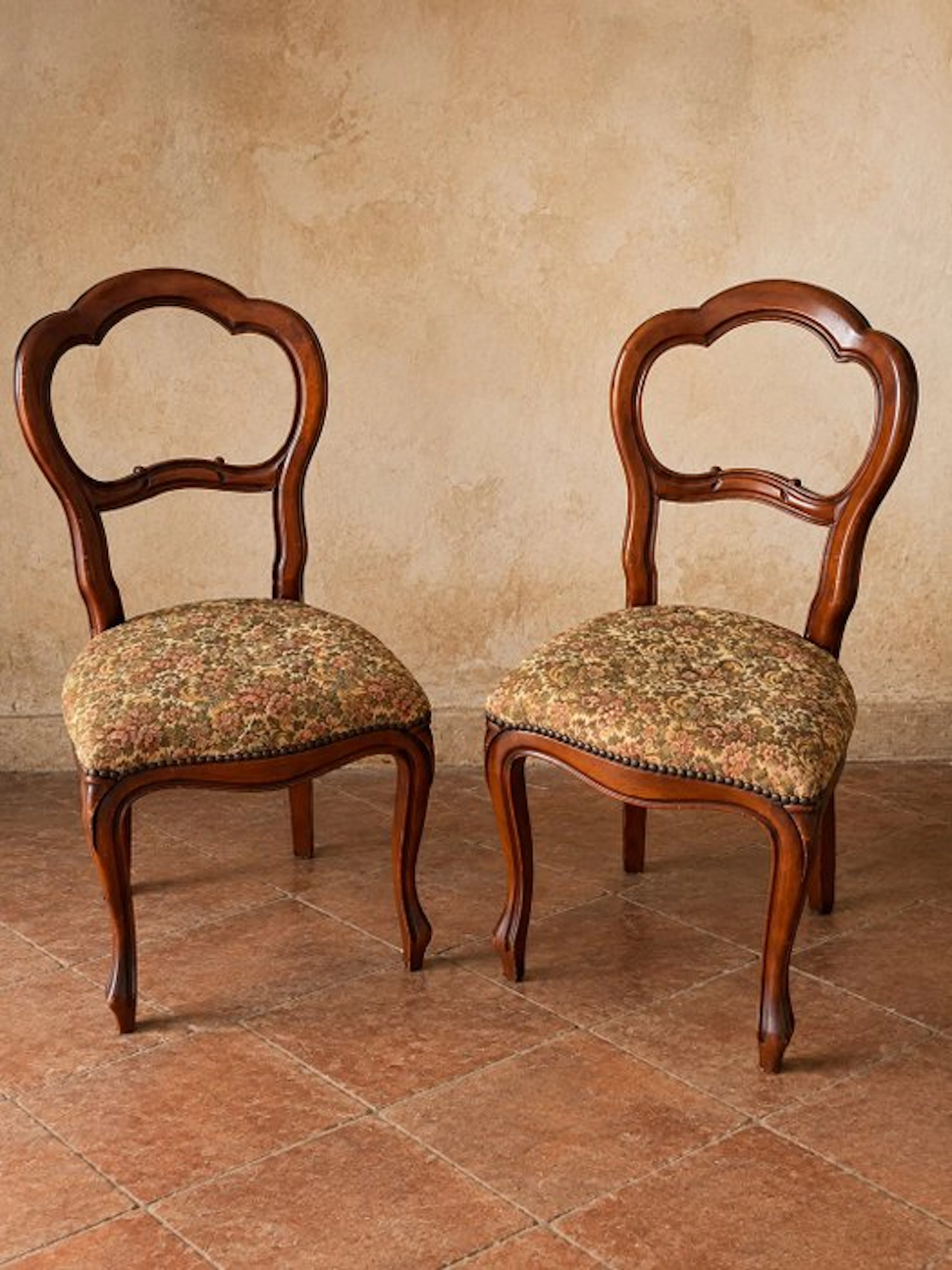 Chair (2) - Wood, Textile, Damask - Rococo chair