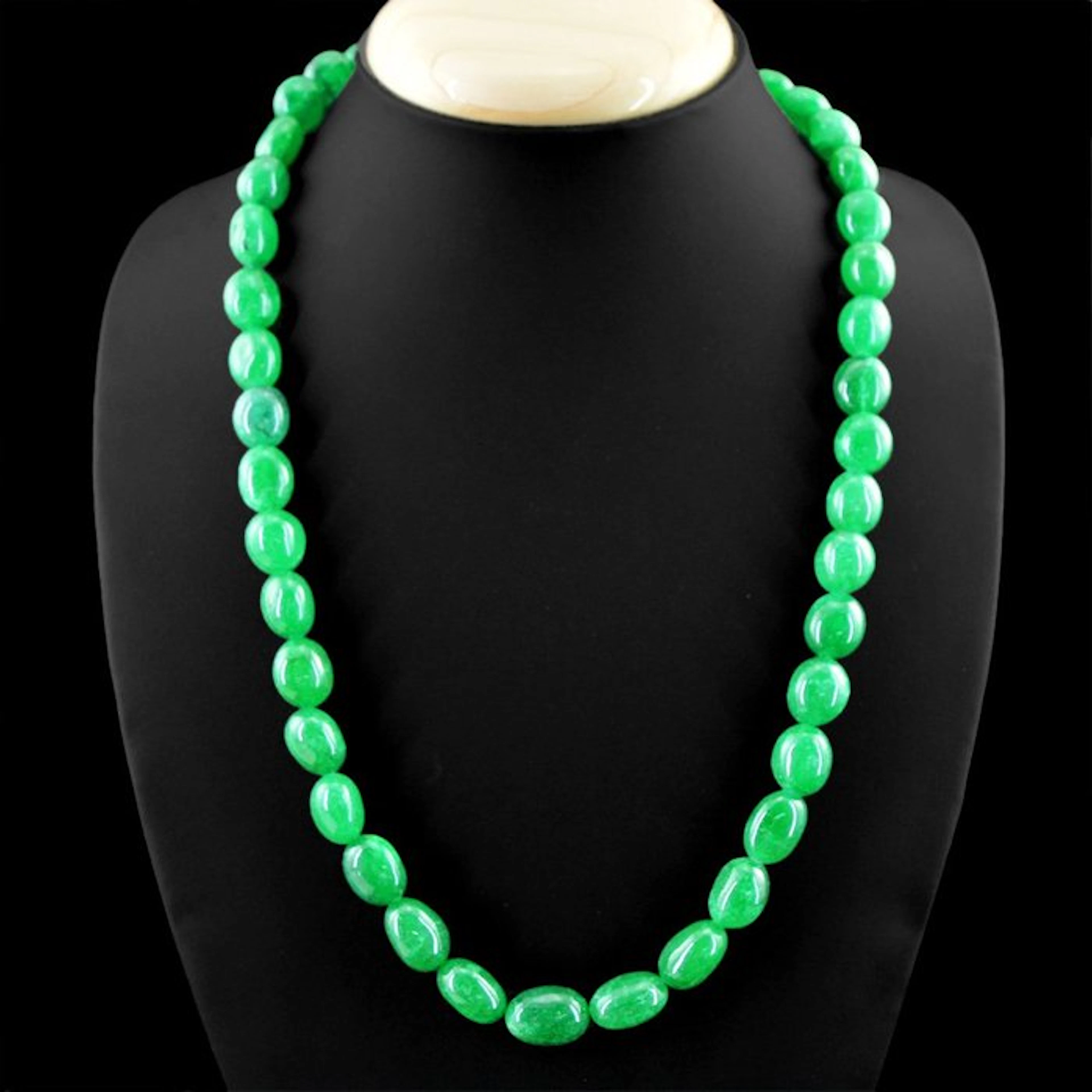 Really nice necklace handmade emeralds oval beads - 235 Cts