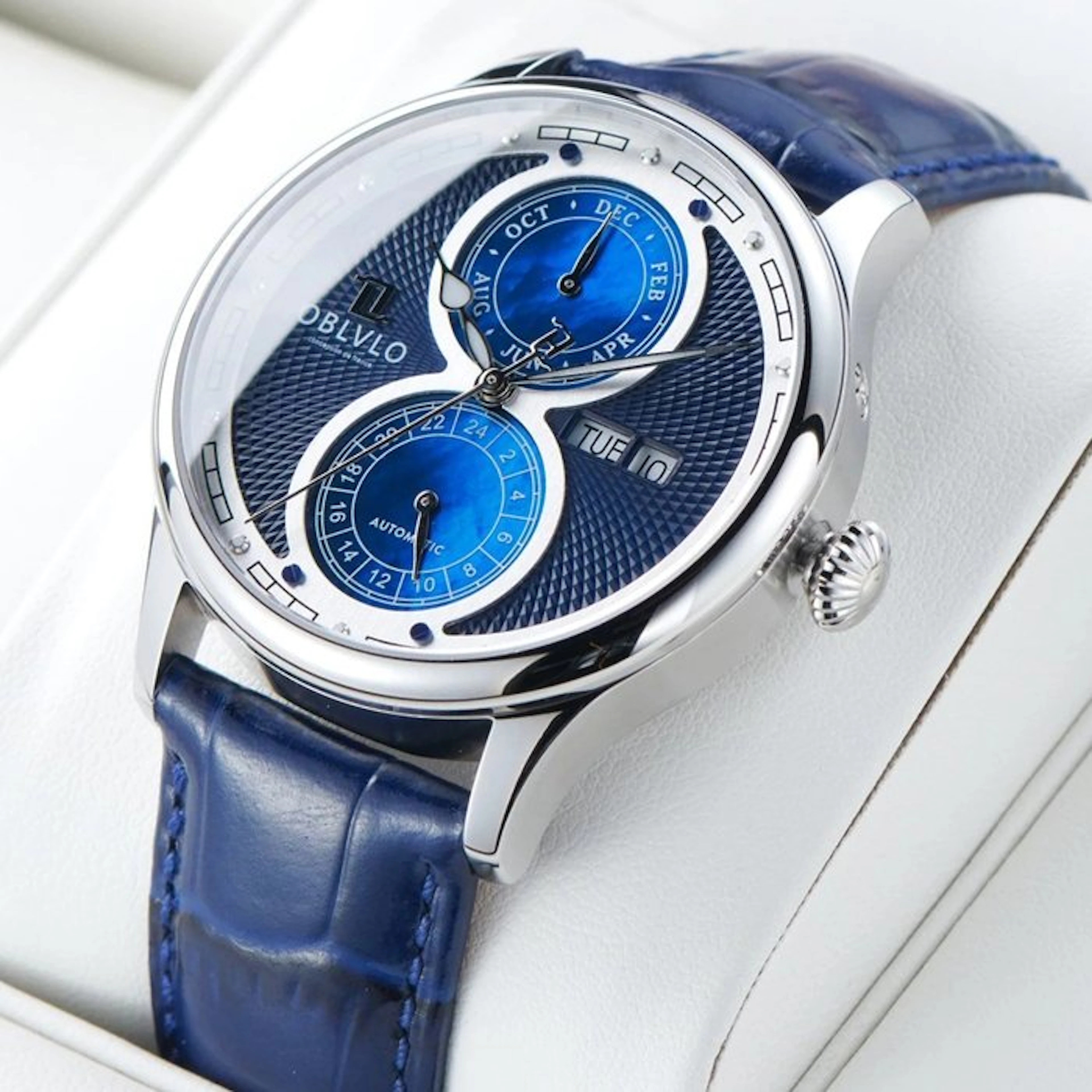 Oblvlo - Automatic - CALENDAR - Guilloché - Sapphire - Rare 1850 Cal