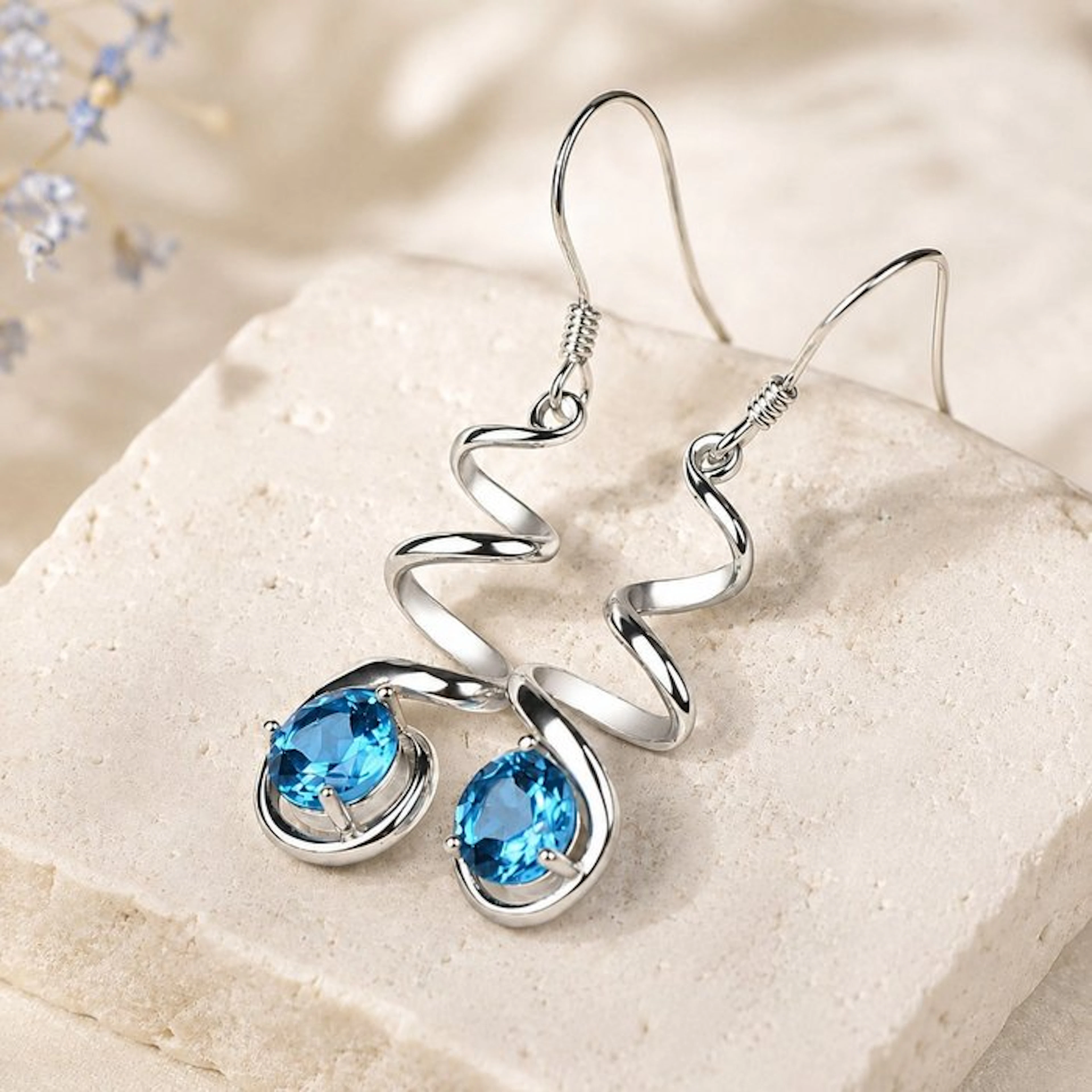 No reserve price - Earrings Silver - Topaz - Certified