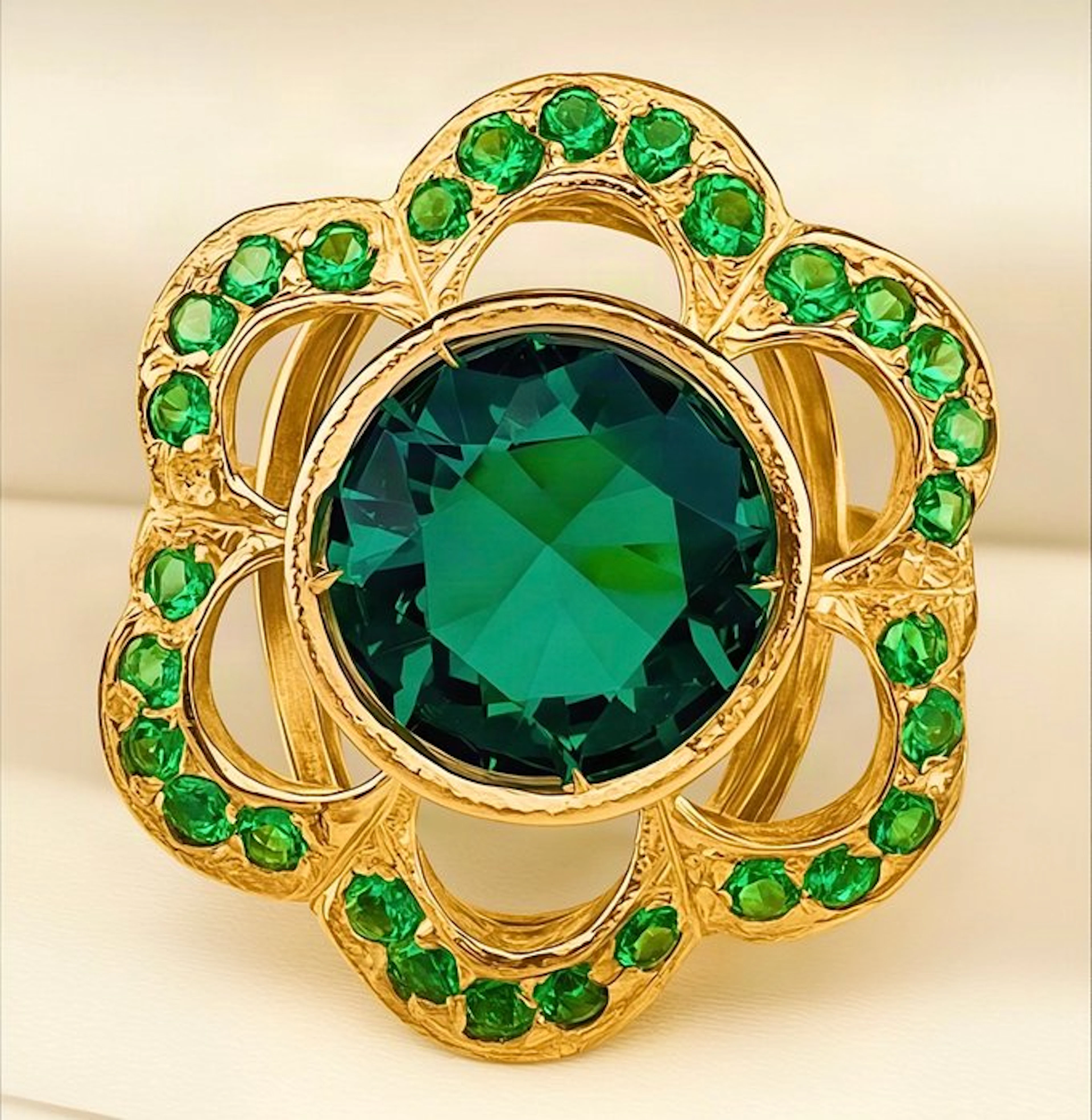 No reserve price - Ring - 9 kt. Yellow gold, Silver Emerald - Emerald
