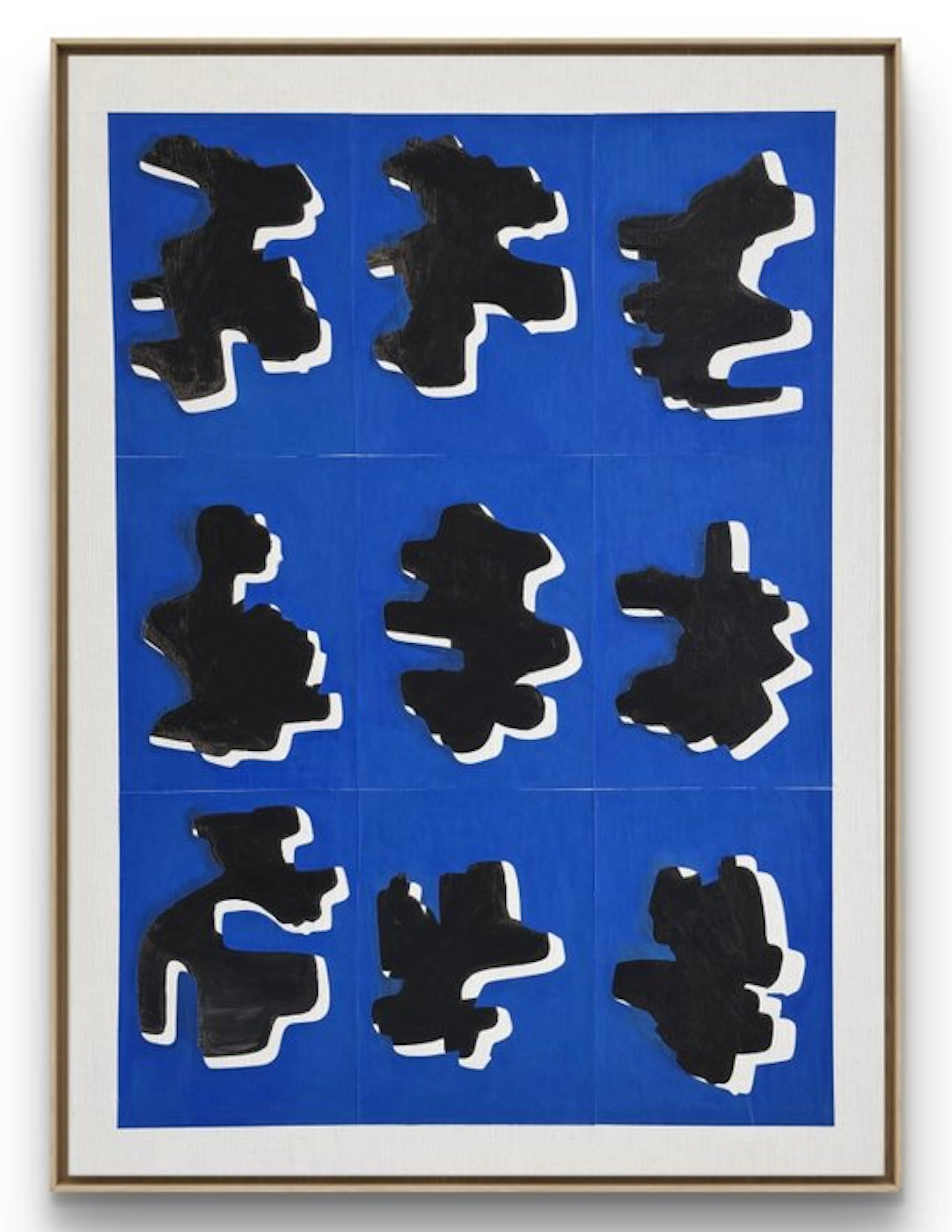 Gundi Falk (1966) - Nine Silhouettes on Blue – Collage et découpe sur toile
