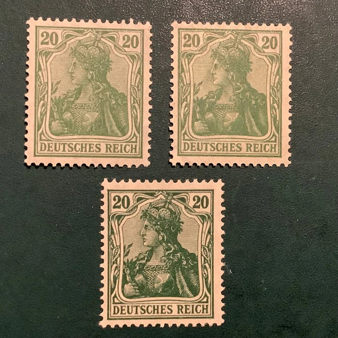 German Empire 1920 - 20 Pf Germania in the three shades