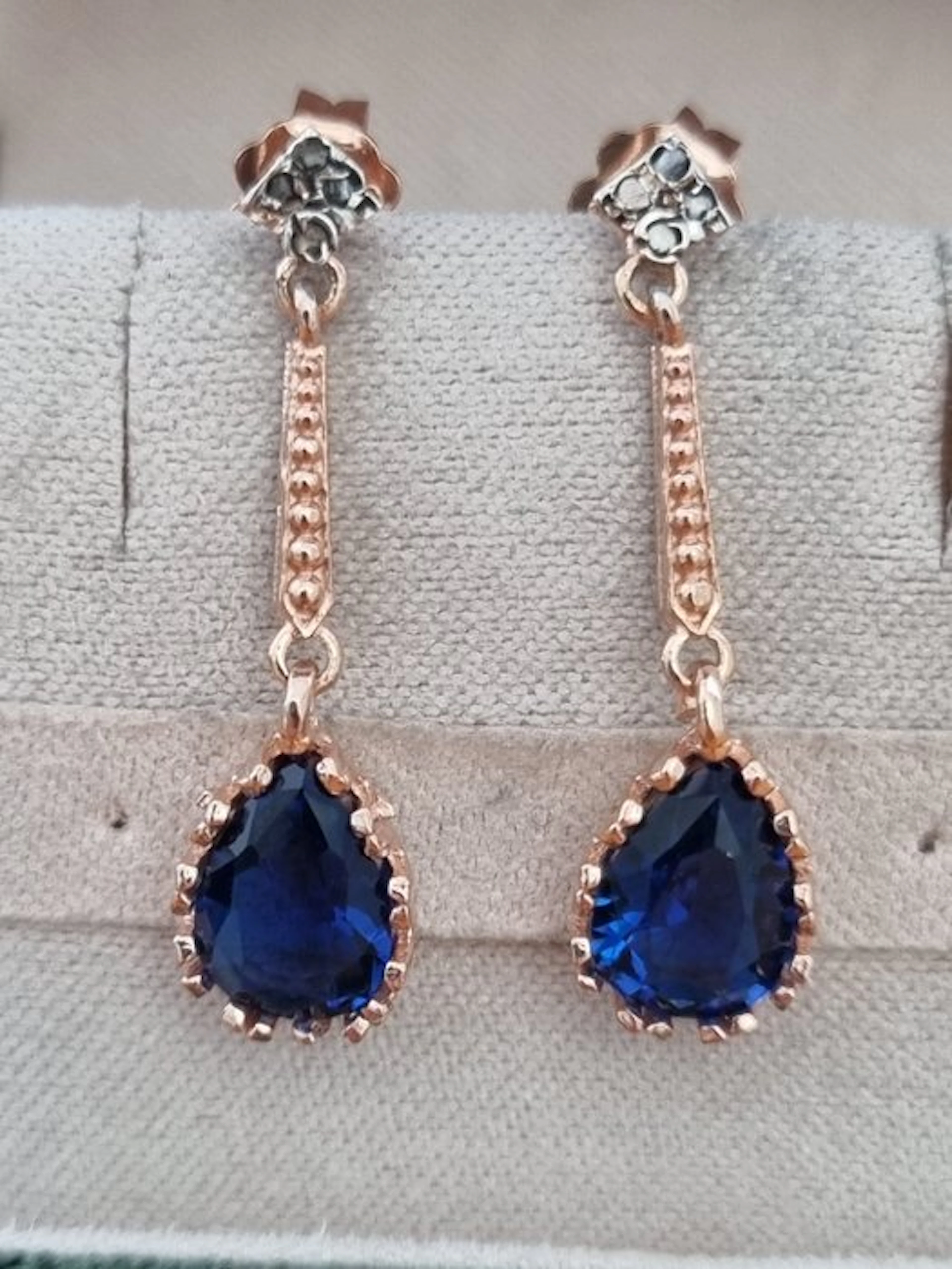 No reserve price - Earrings - 9 kt. Silver, Rose gold Sapphire - Diamond