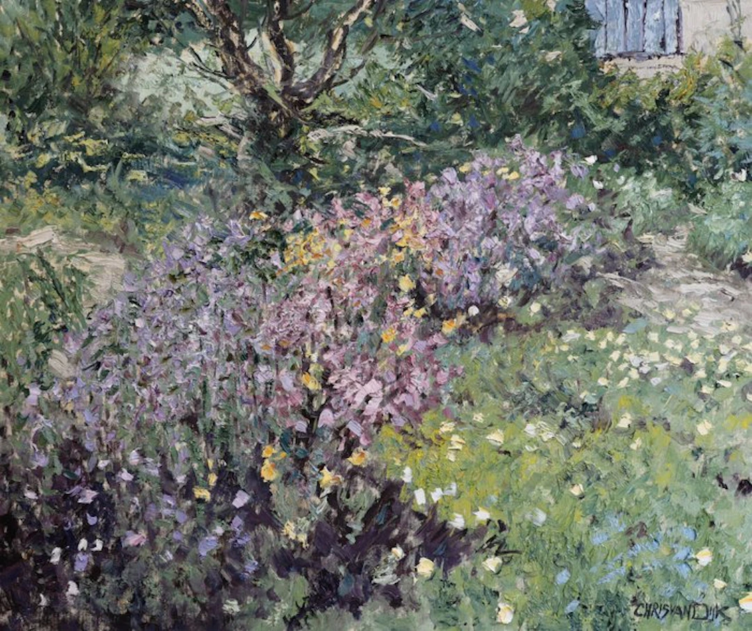 Chris van Dijk (1952) Impressionist - " Le jardin derrière la maison "