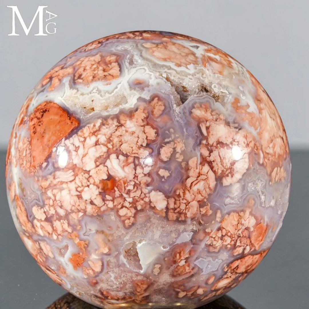 Vivid Sakura Agate with Peach-Hued Plumes and...