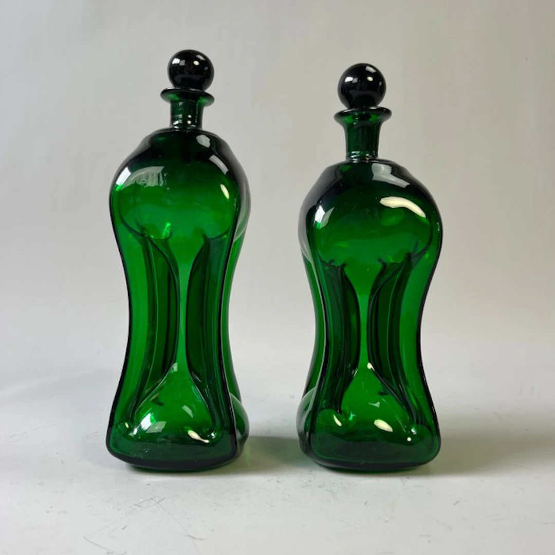 Decanter (2) - Set - Groene Holmgaard "Klukkluk carafe" - Jabob E
