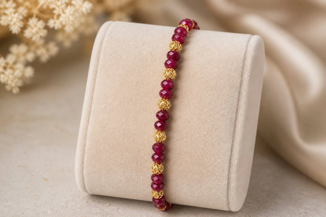 Red Ruby Bracelet with Gold-Plated Details – Intense...