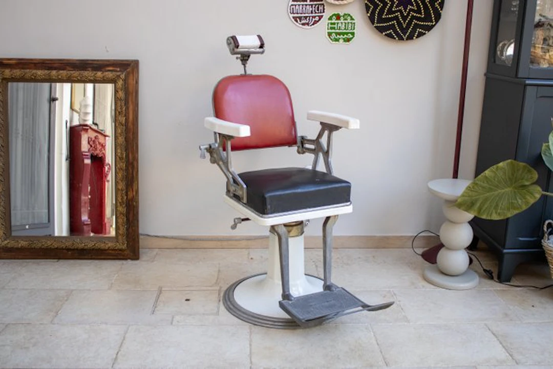 F.lli Zerbini Torino - Barber chair - two-tone swivel - Alloy, Leather, Textile