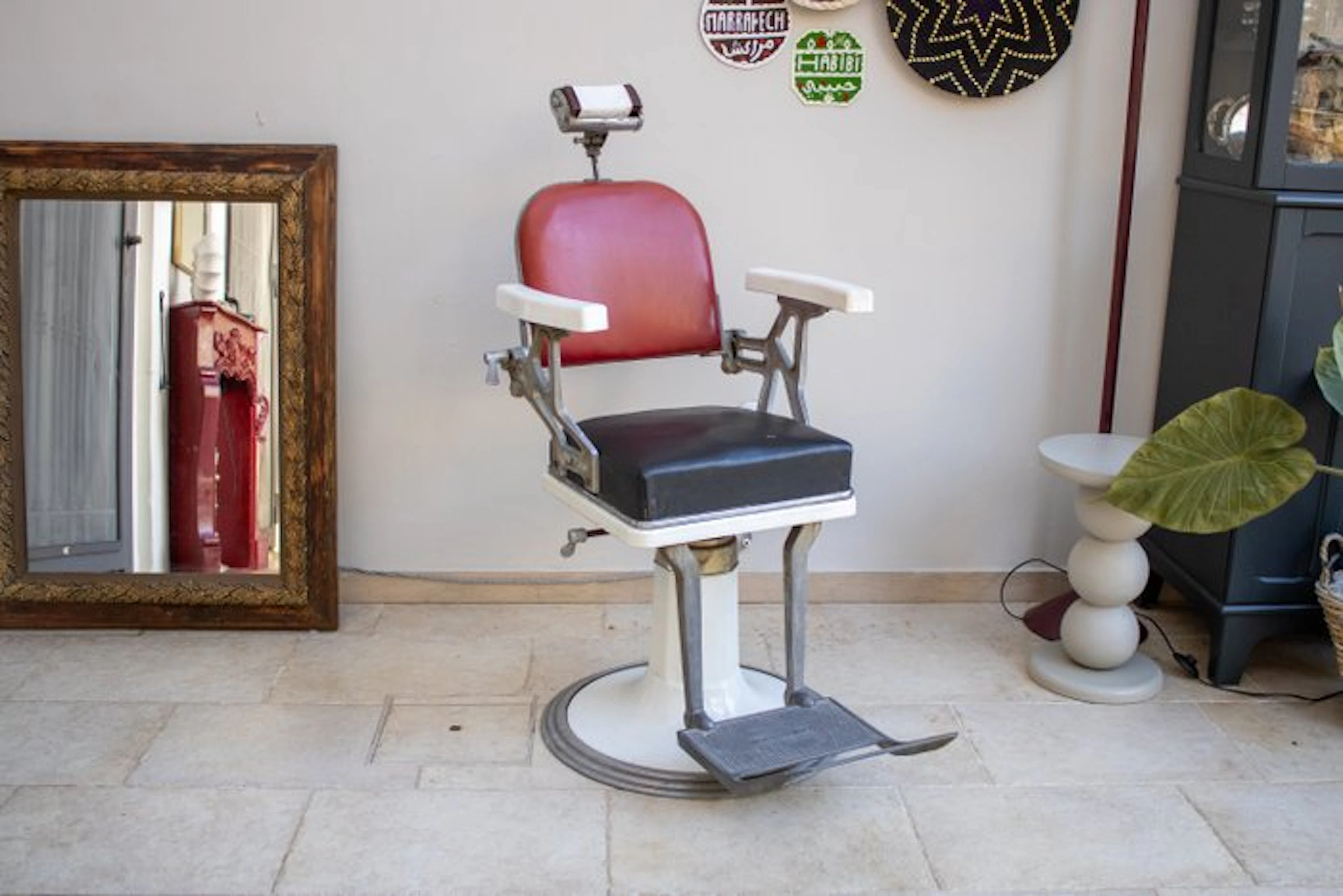 F.lli Zerbini Torino - Barber chair - two-tone swivel - Alloy, Leather, Textile