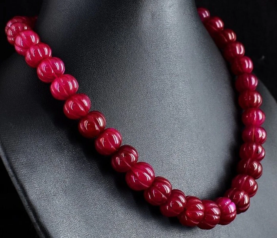 Really nice necklace handmade ruby pumpkin beads - 450 Cts. Jewellery- 90 g