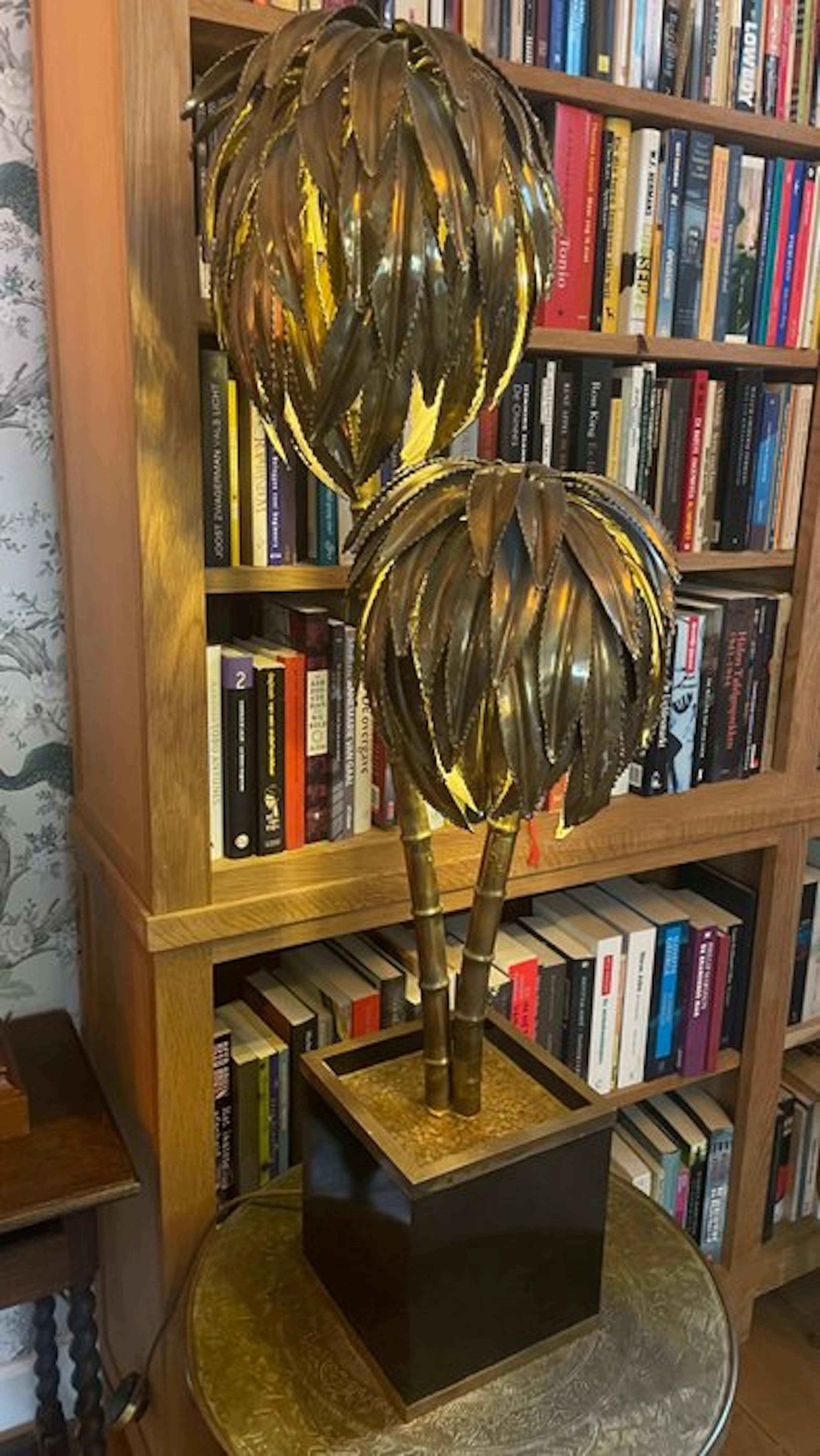 For Maison Jansen - Lamp - Double palm lamp - Brass stem...