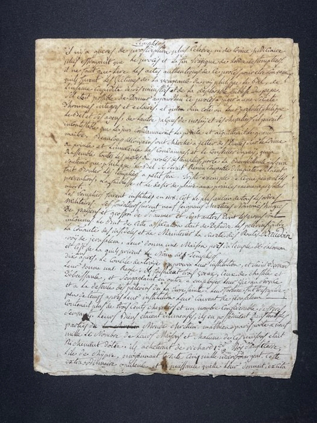 [Templiers] Anonyme - Intéressant manuscrit résumant...