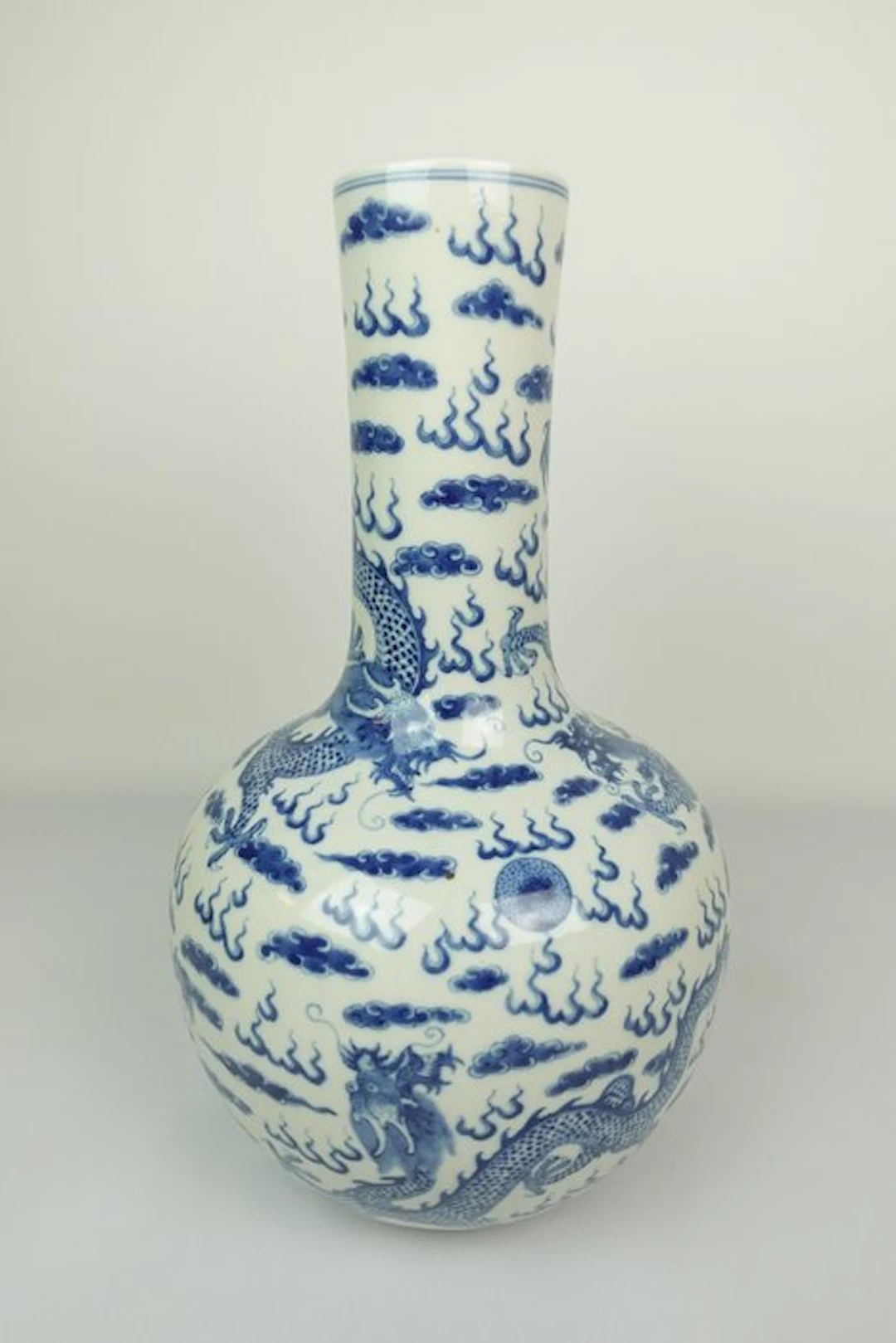 Blue-and-White Dragon Celestial Sphere Vase - Porcelain - China - 20th century