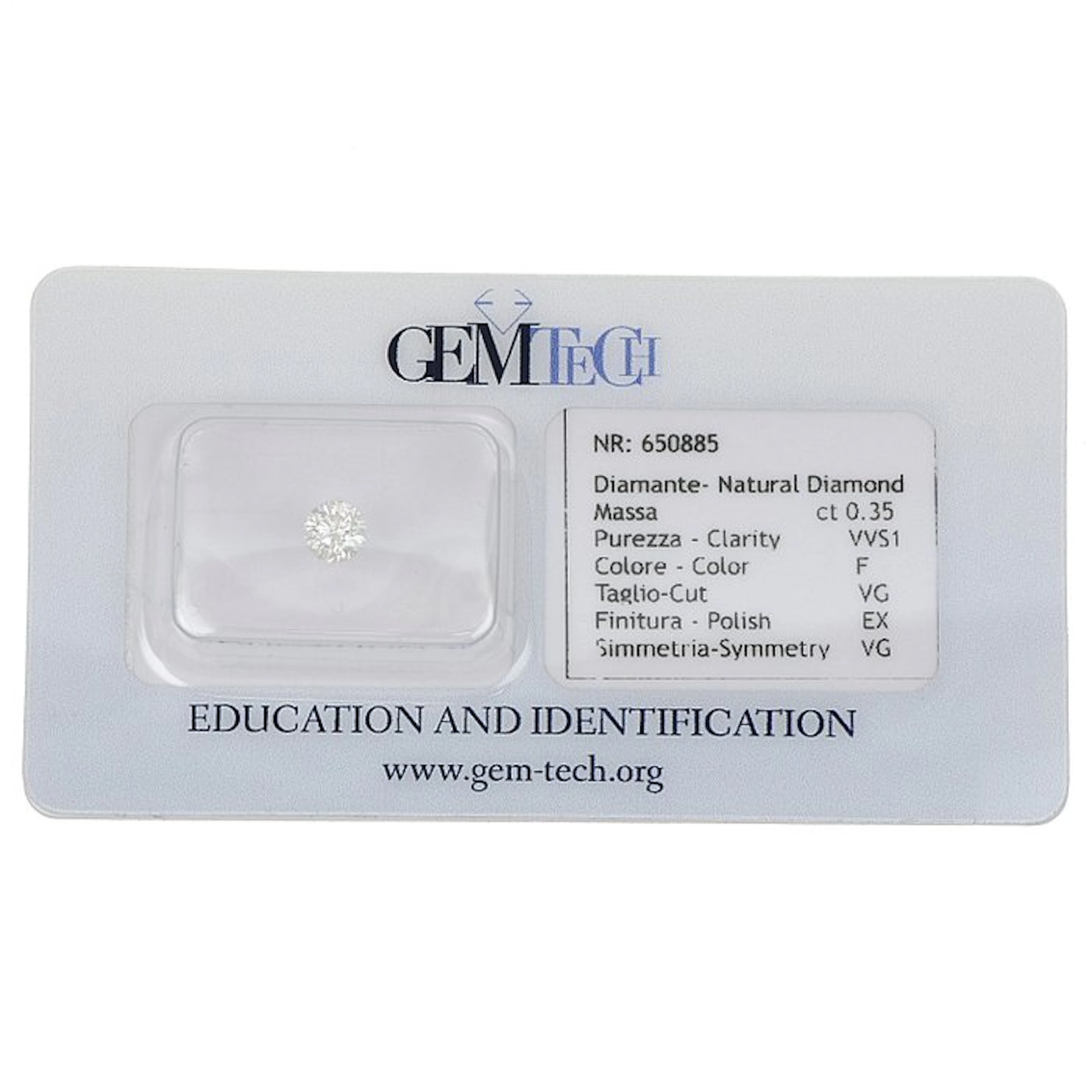 1 pcs Diamond (Natural) - 0.35 ct - Round - F - VVS1...