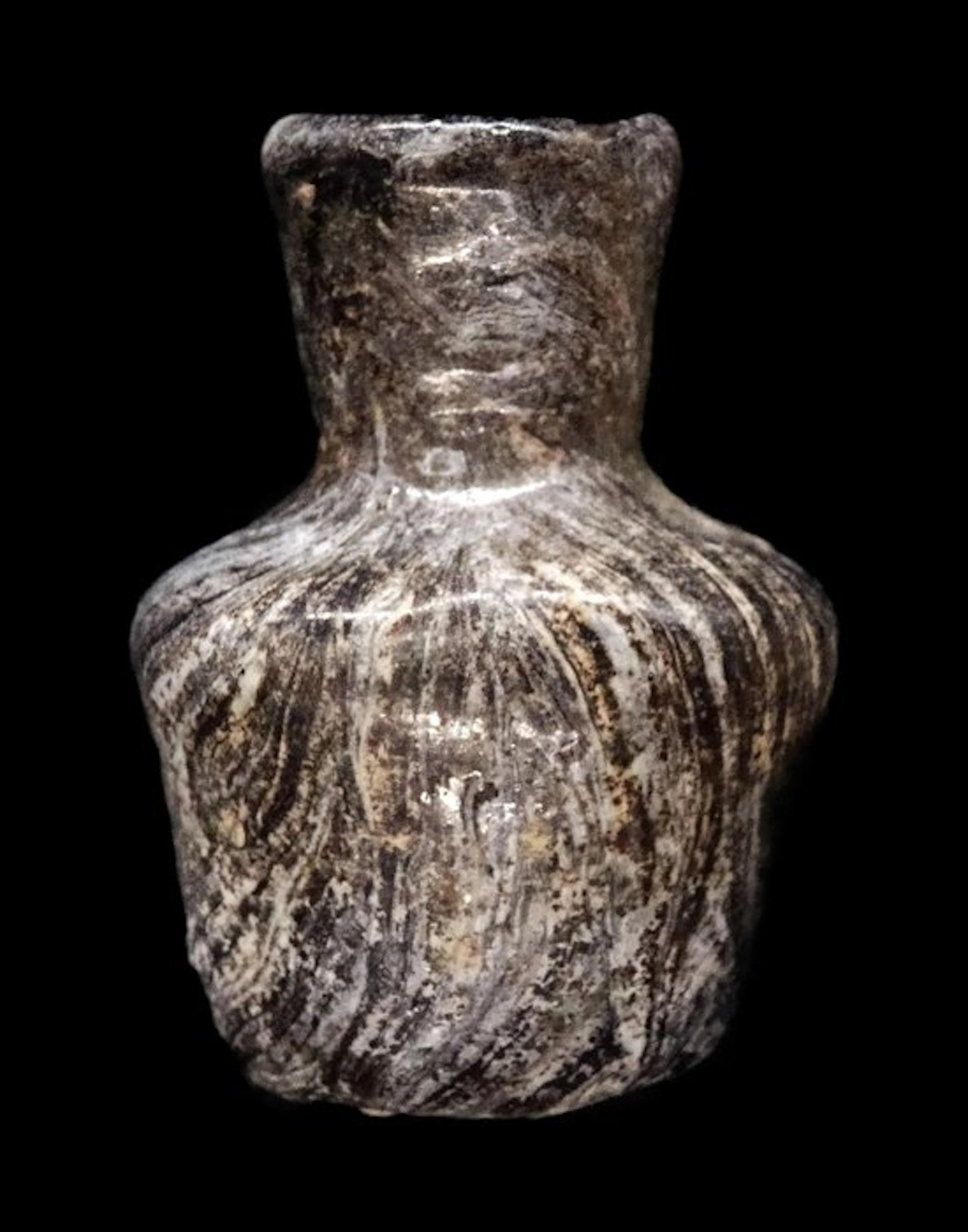 Ancient Roman - Rare and atypical thick-glass bottle marbled white