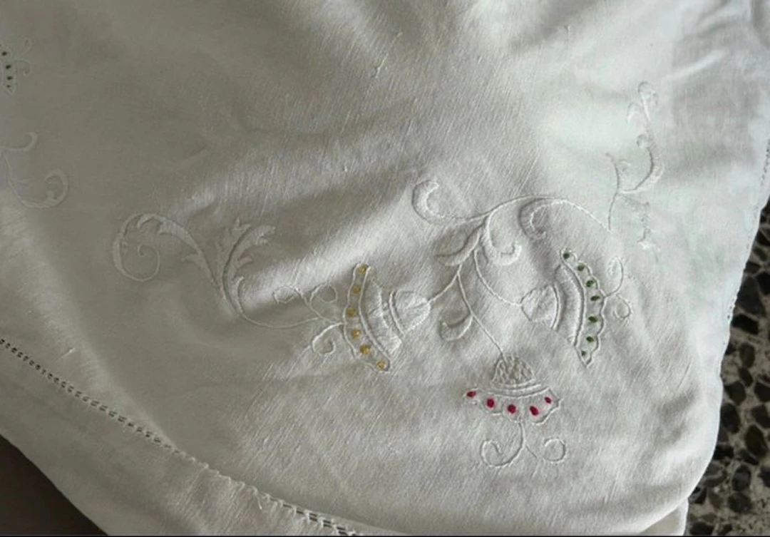 copriletto molto antico canapa ricamato - Bed sheet - 300 cm - 230 cm - Hemp