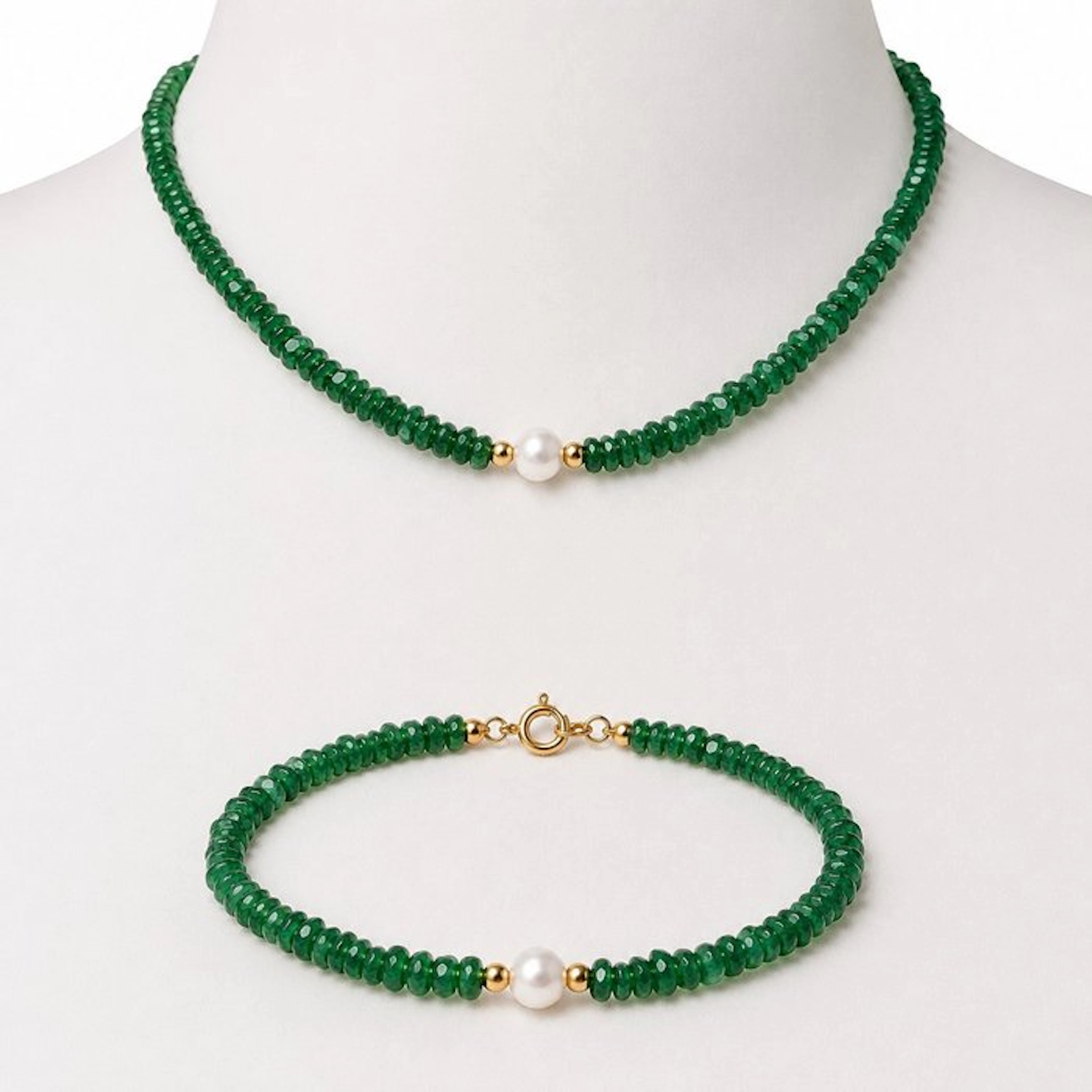 Necklace - 18 kt. Yellow gold Emerald - Pearl