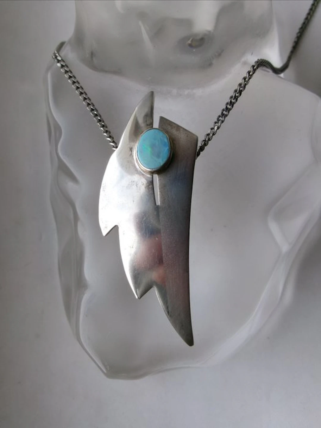 Silver, Opal - Necklace with pendant - Art Deco/Bauhaus Style