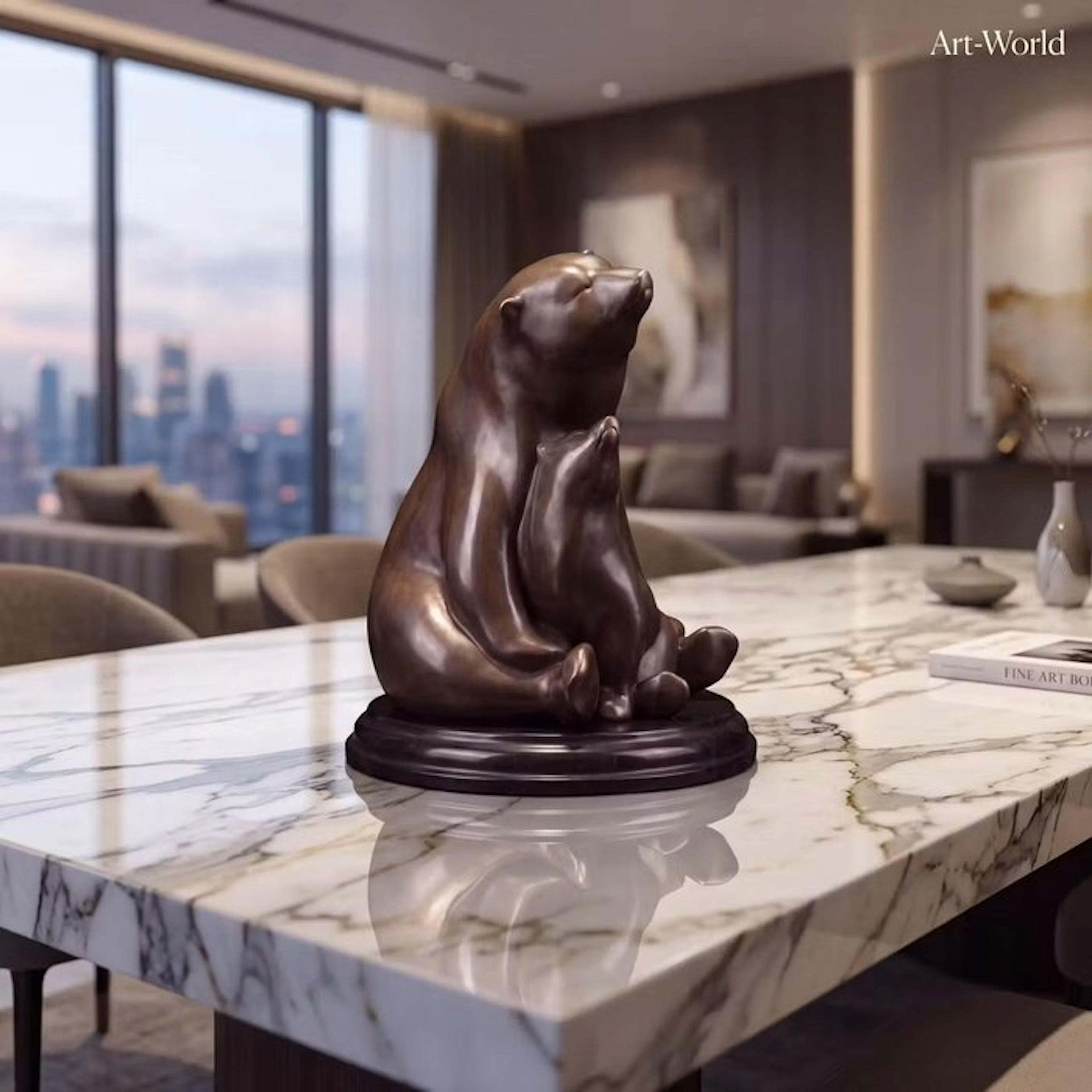 Statue, Moeder beer met jong 30.5 cm / 9.2 kg - 30.5 cm - Bronze, Marble