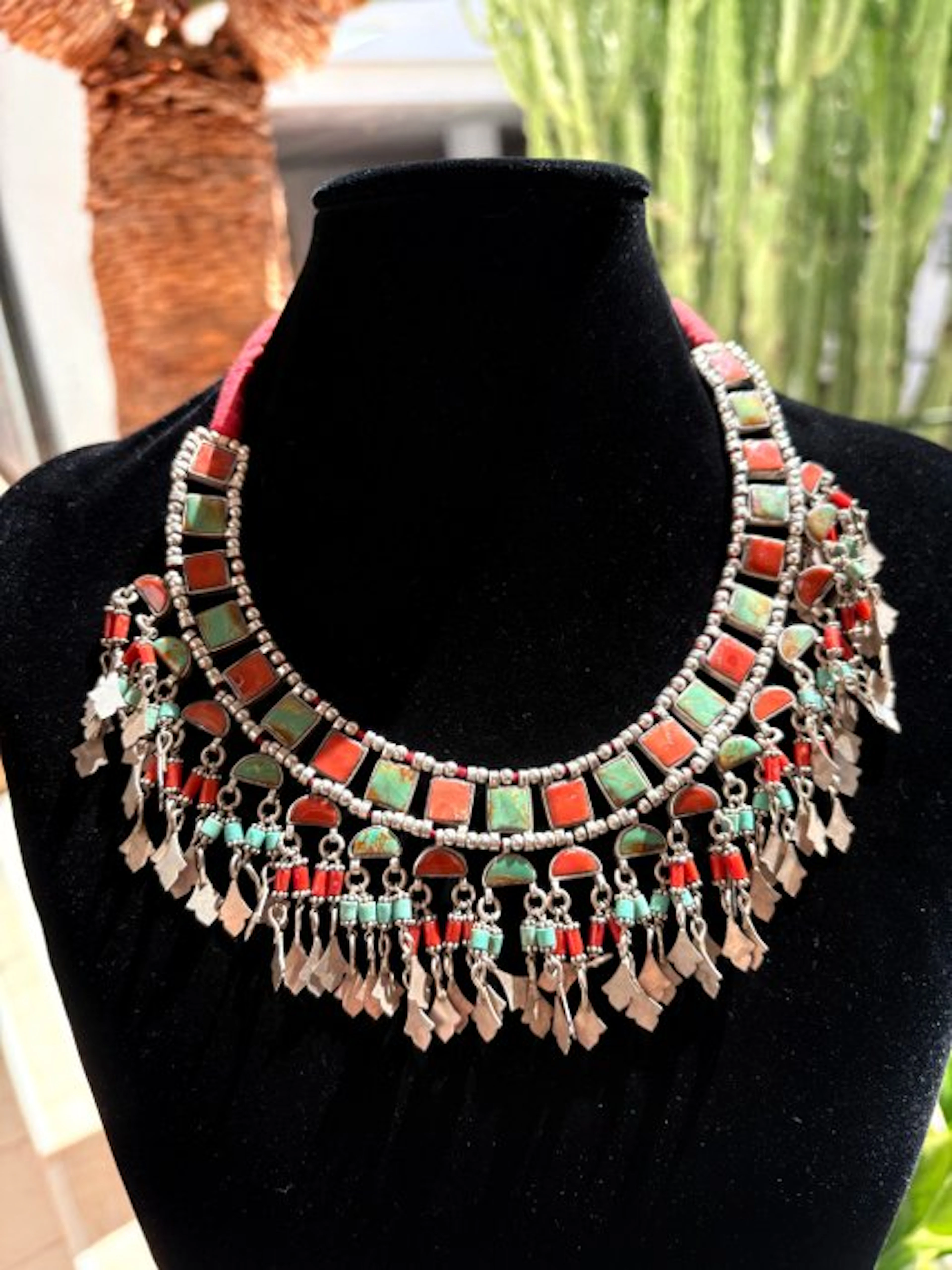 No reserve price - Necklace Silver Blood Coral - Turquoise