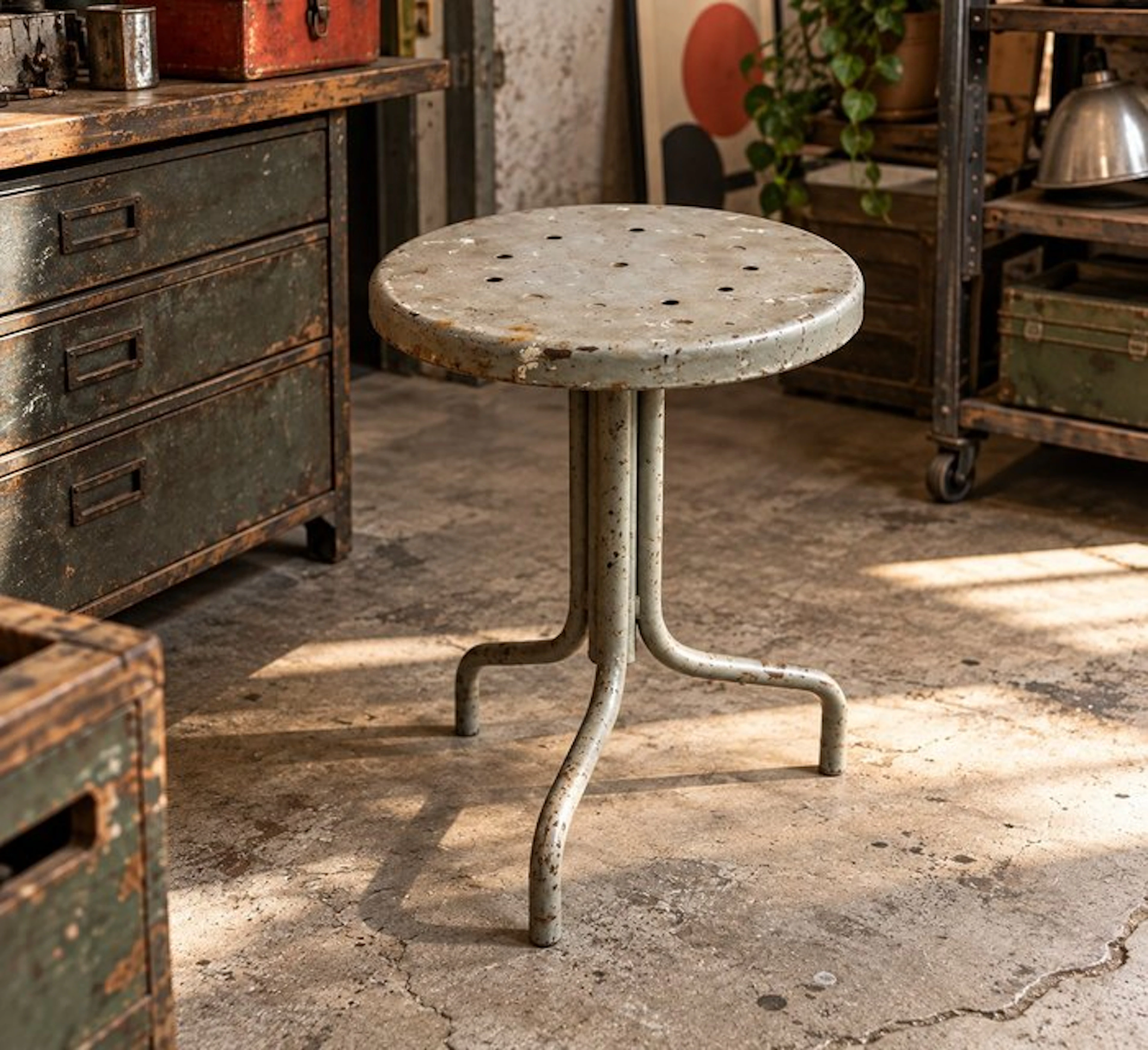 Sgabello industriale vintage in metallo da officina - Stool - Wrought iron