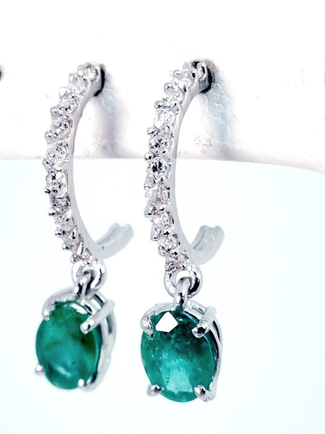 Earrings - 18 kt. White gold Emerald - Diamond