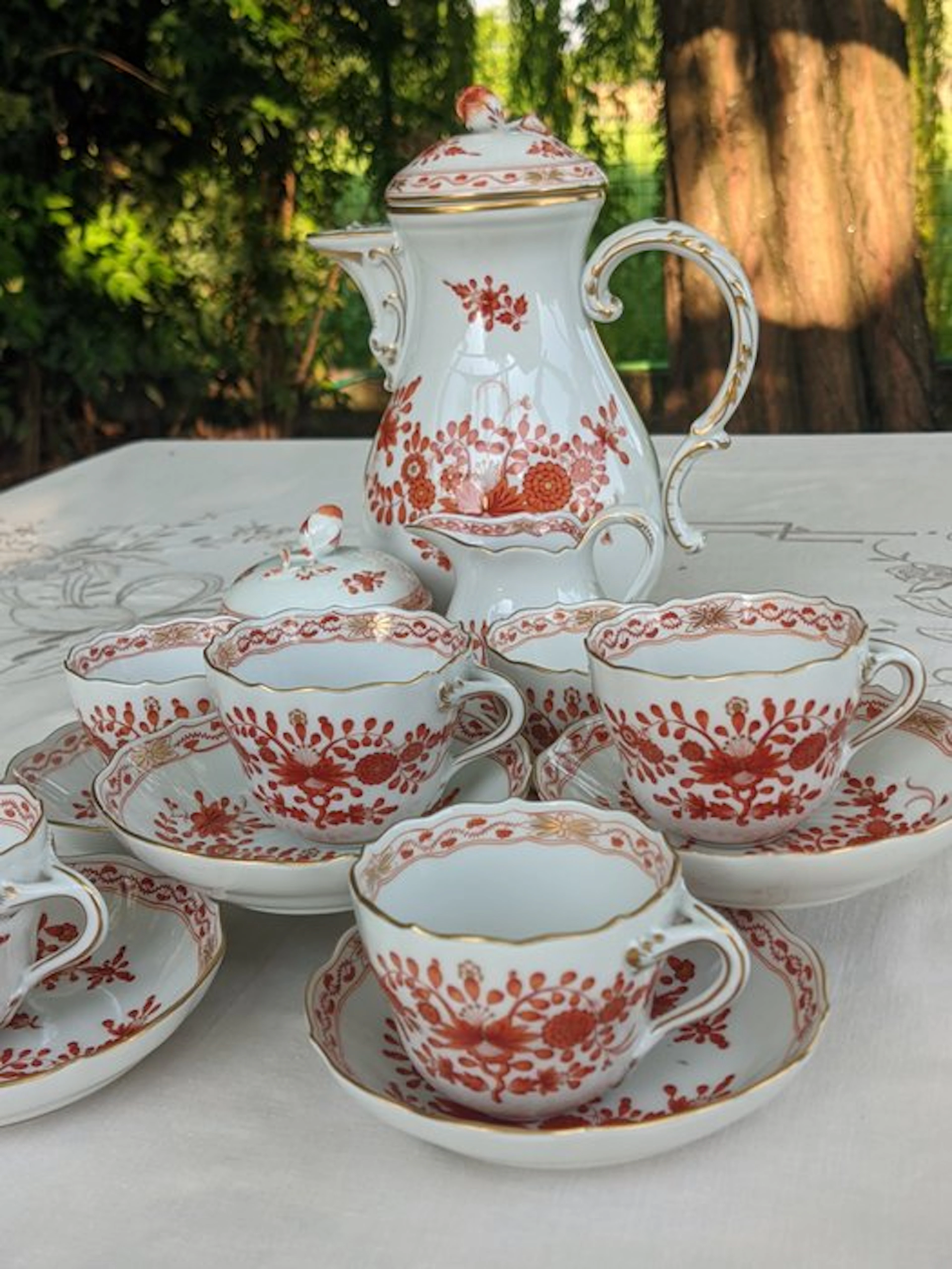 Meissen - Coffee service (15) - Indische Korallenrot-C52 - Porcelain