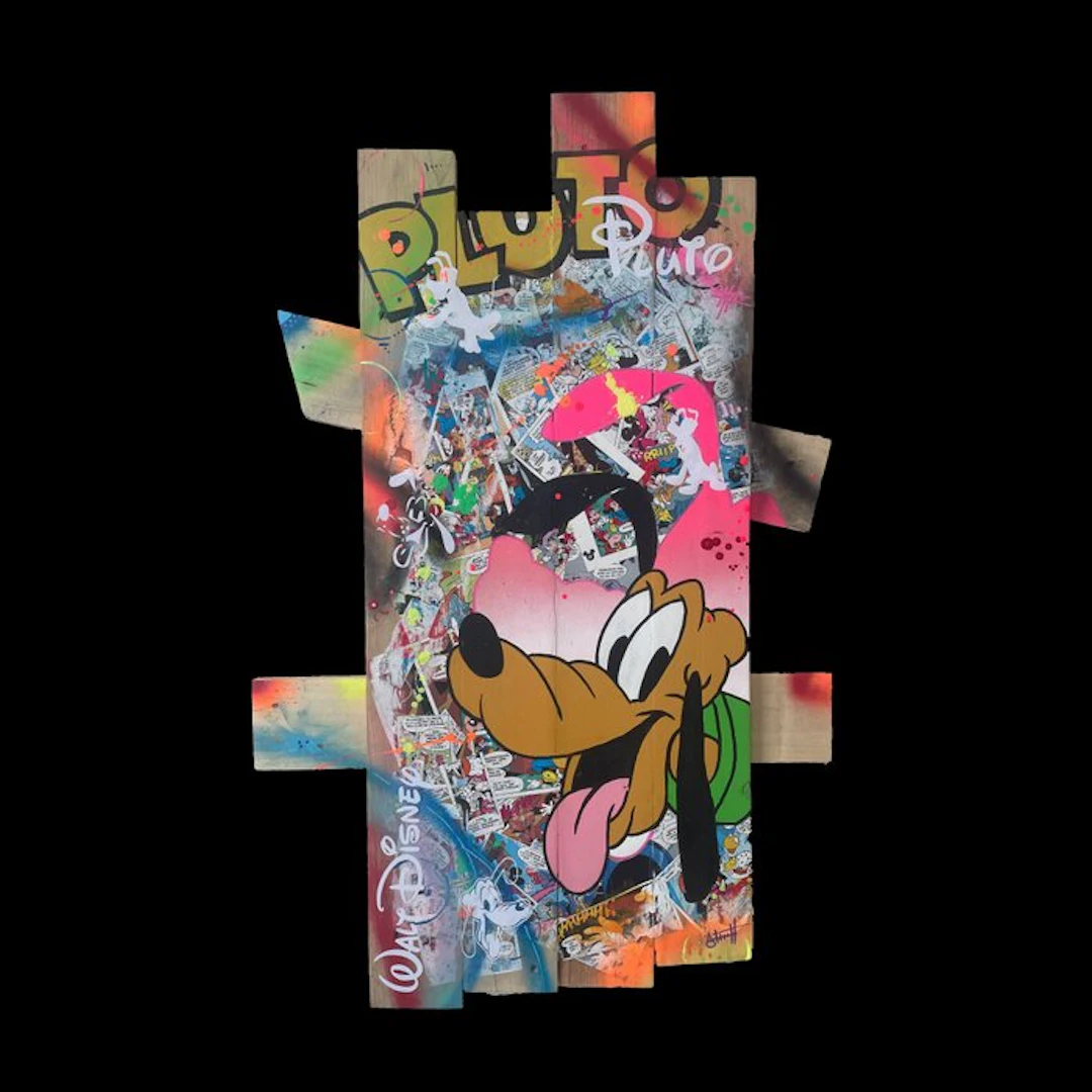 Vincent STREIFF - Le Chien Fidèle – Tableau Pop Art sur bois de palette recyclé