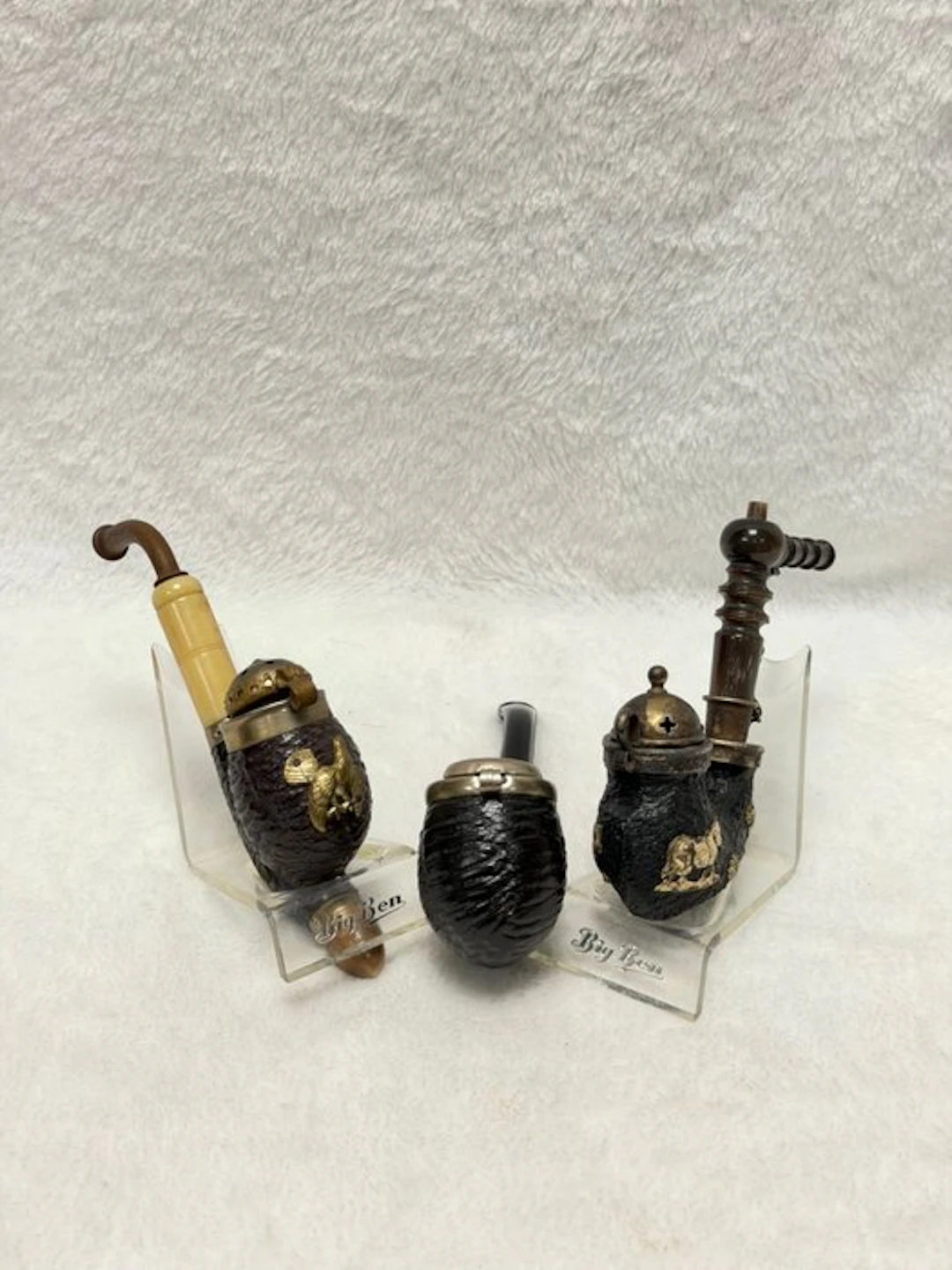 3 antieke Alpiene Jacht- en Zakpijpen – BBK (Brunner-Buhofer-Kompagnie