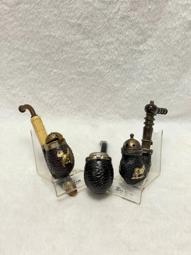 3 antieke Alpiene Jacht- en Zakpijpen – BBK (Brunner-Buhofer-Kompagnie