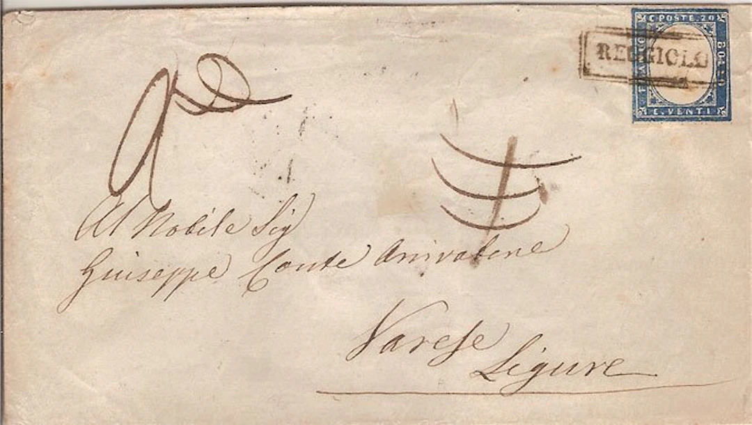 Italian Ancient States - Sardinia 1860 - Modena postmark on Sardinia.