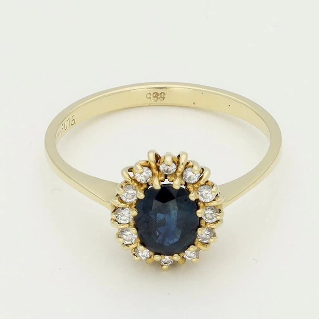 No reserve price - Ring - 14 kt. Yellow gold Diamond (Natural) - Sapphire