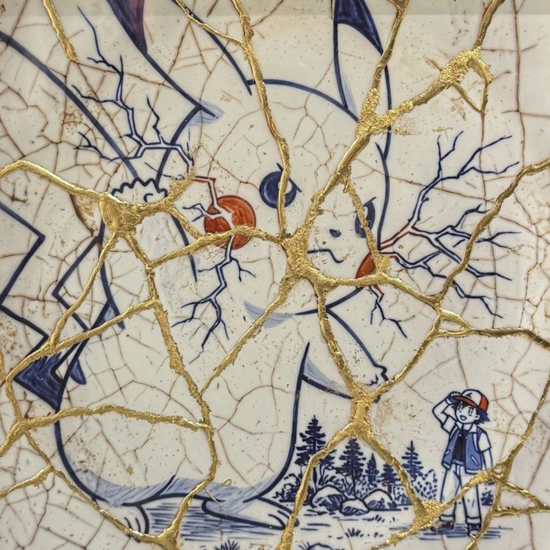 MEDSAN - Pikachu Kintsugi (金継ぎのピカチュウ) - ORIGINAL Hand & Ceramic, Framed