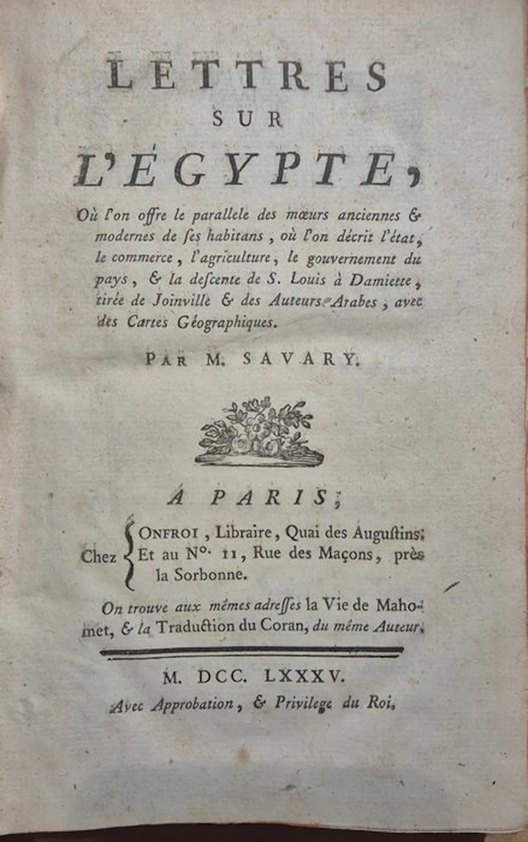 Claude Savary - Lettres sur l'Égypte - 1785