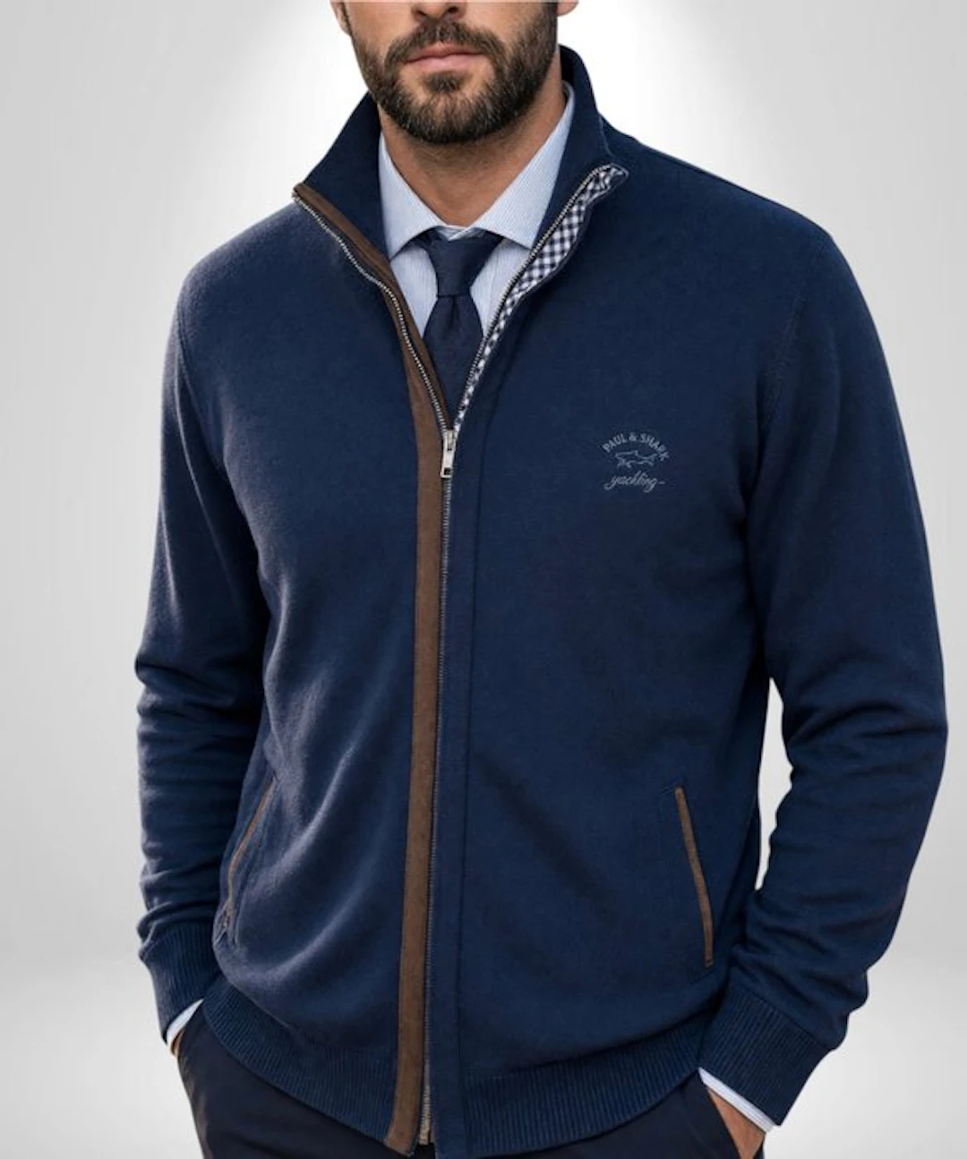 PAUL & SHARK Yachting Premium Exclusive Sweater Bomber Suede Leather Jacket Tg