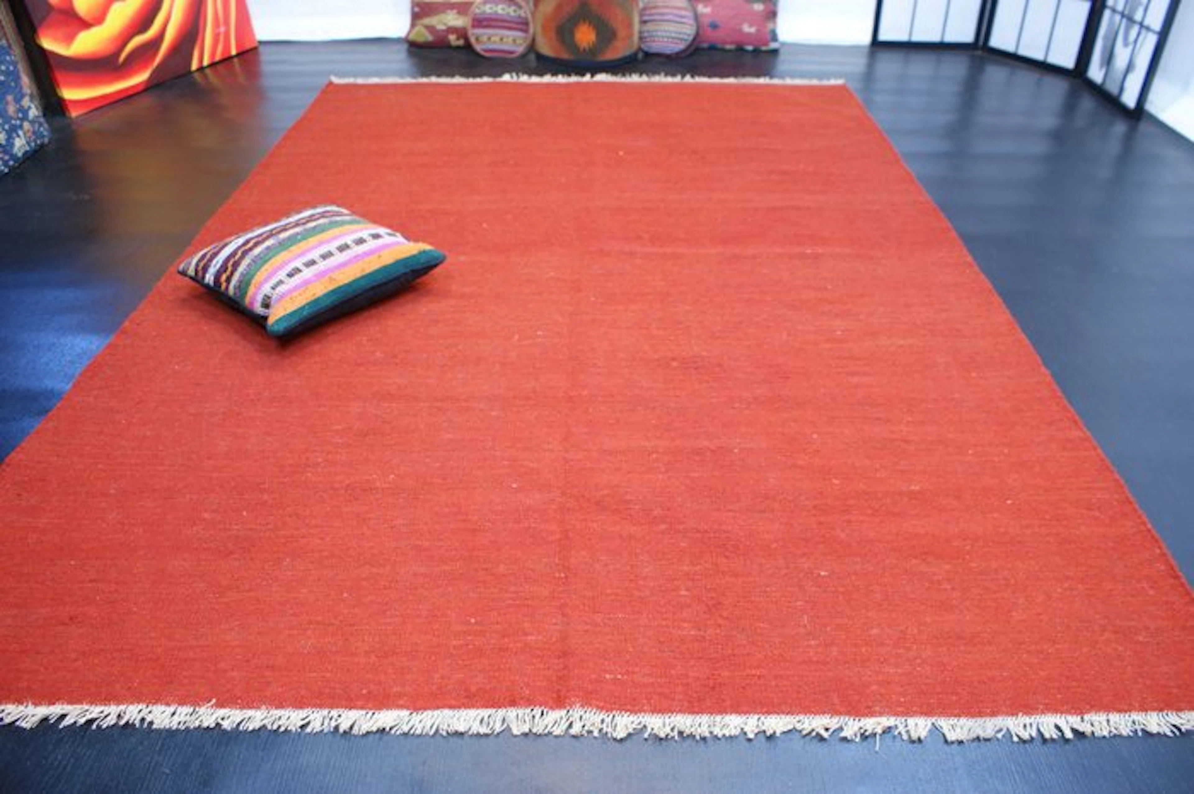 Handwoven Turkish Kilim vintage rug wool natural color...