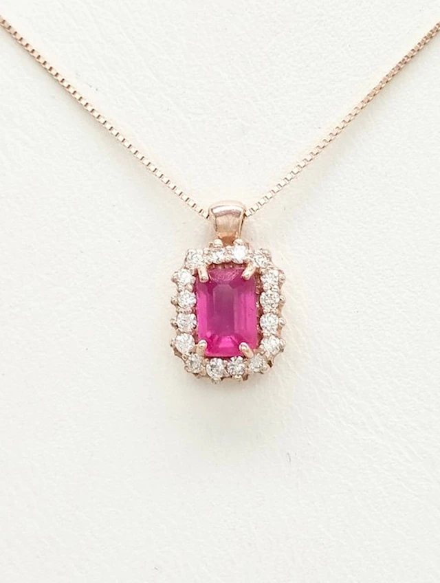 No reserve price - Necklace - 14 kt. Rose gold Ruby - Diamond